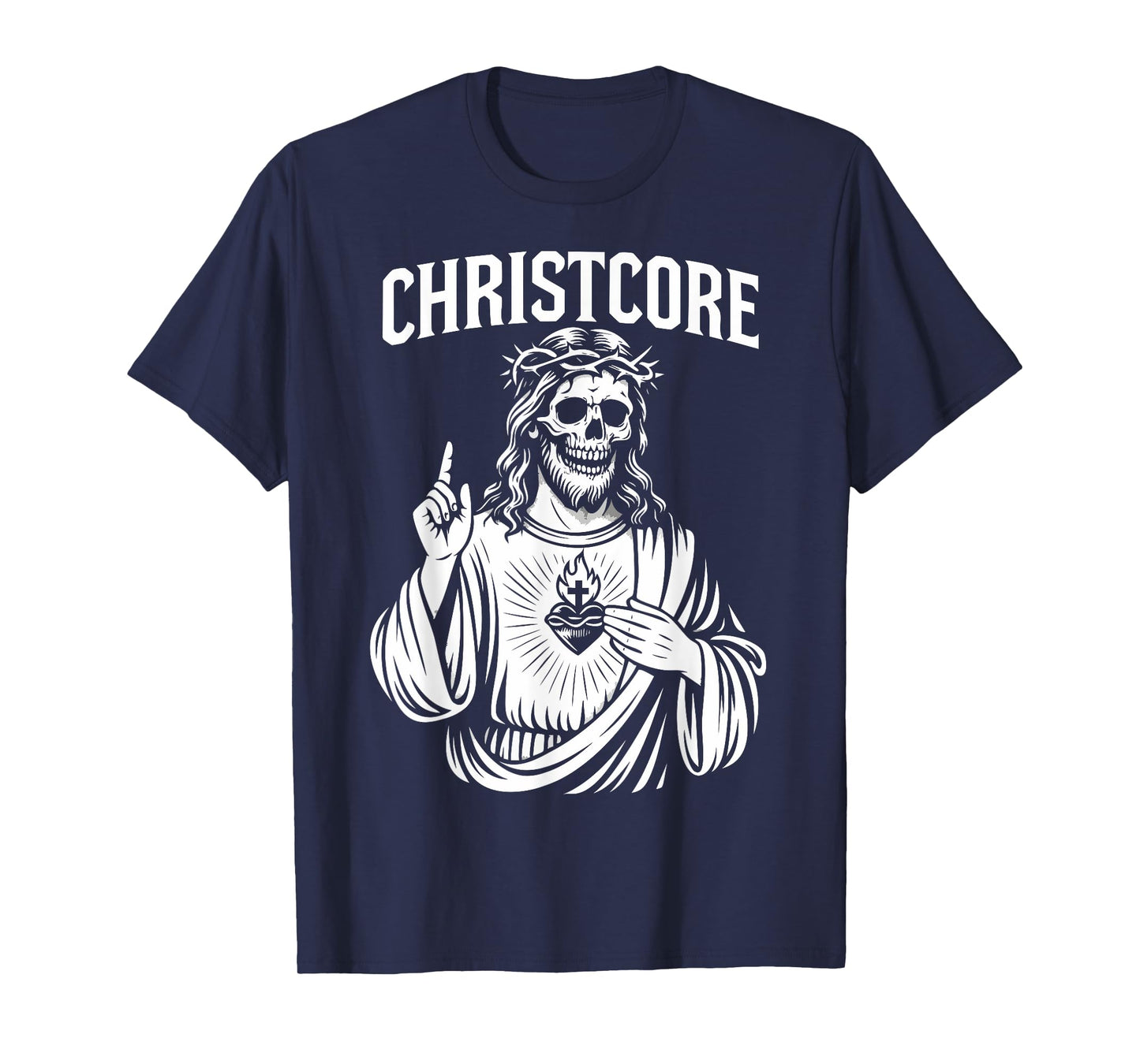 Christcore Jesus Skull Sacred Heart Christian Metal Design T-Shirt