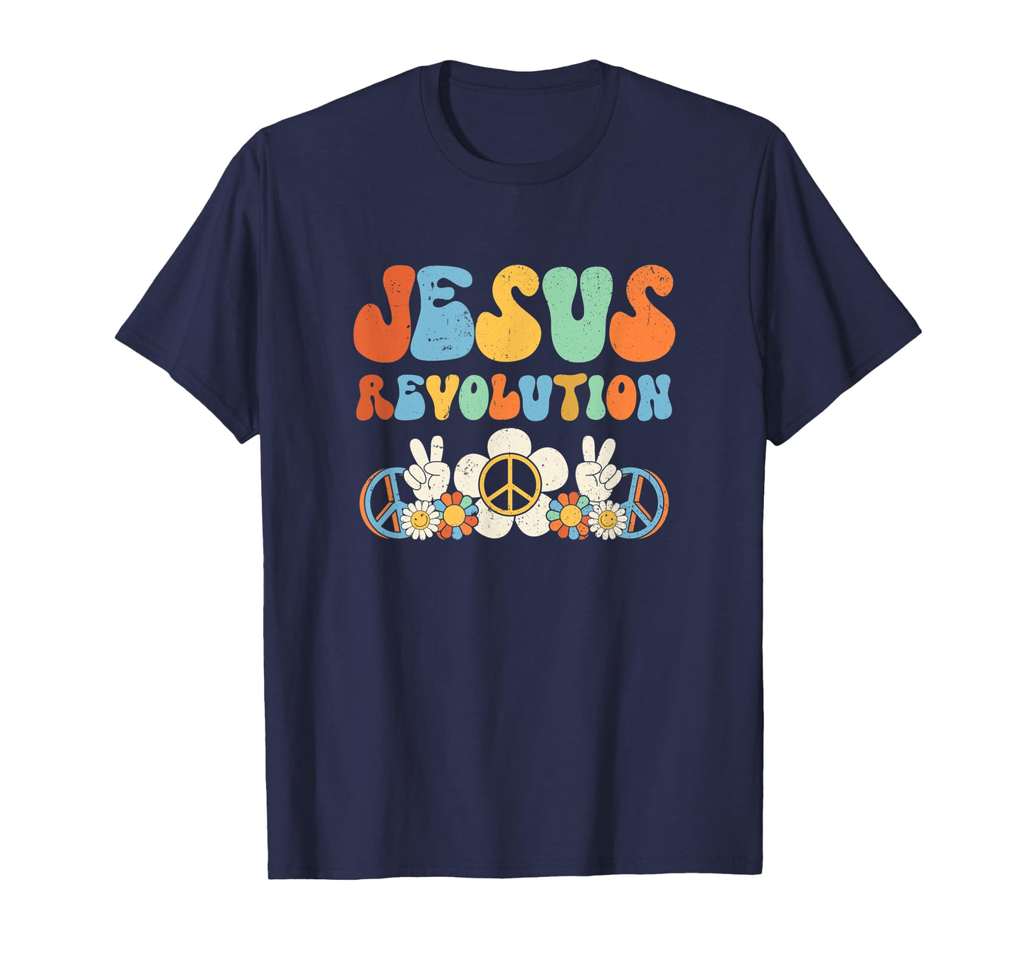 Jesus Revolution Faith Groovy Flower Peace Sign Christian T-Shirt