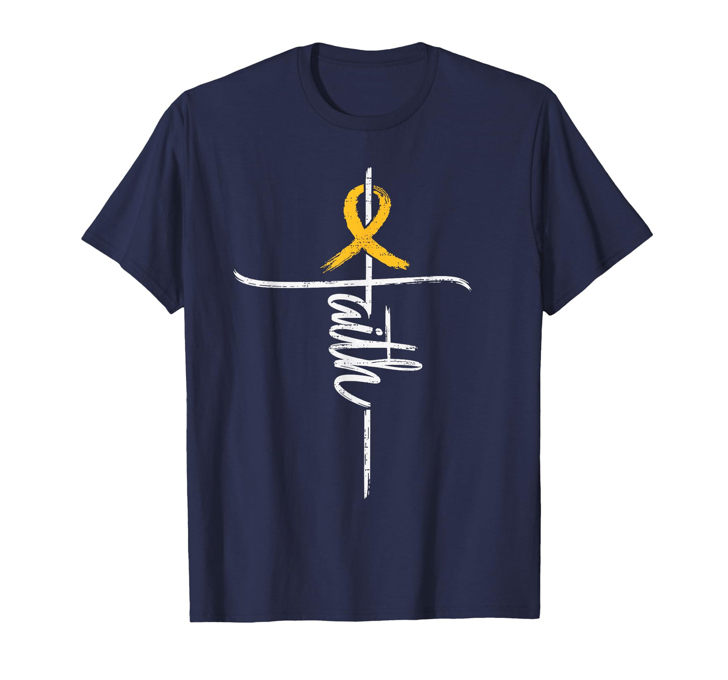 Faith Childhood Cancer Awareness Cross Christian Gold Ribbon T-Shirt