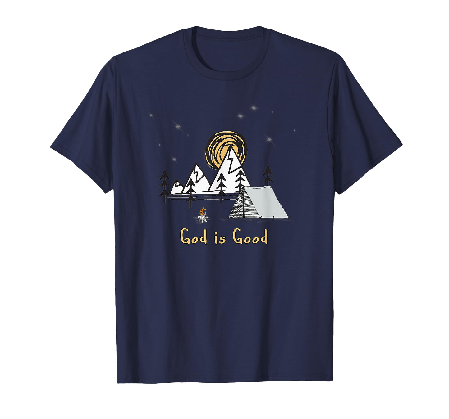 God is good tent camping under the stars graphic design gift T-Shirt