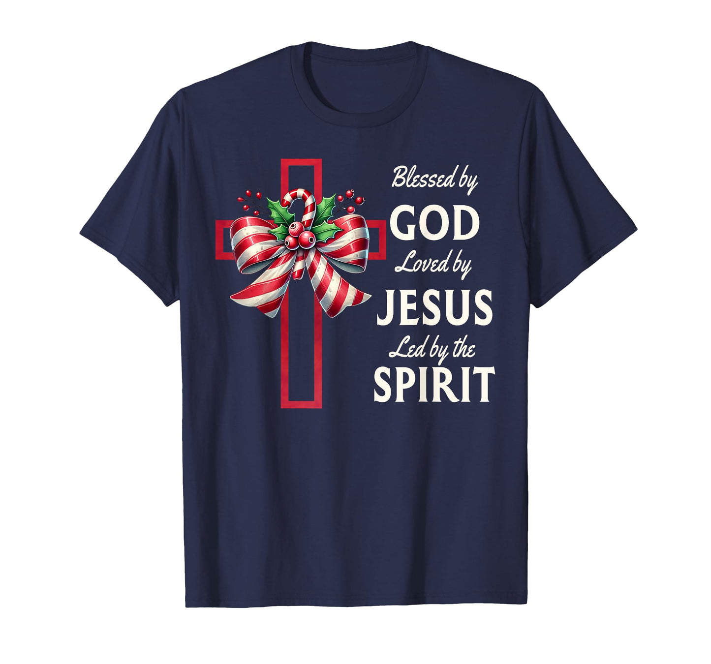 Blessed By God Loved By Jesus Beautiful Candy Cane Cross T-Shirt
