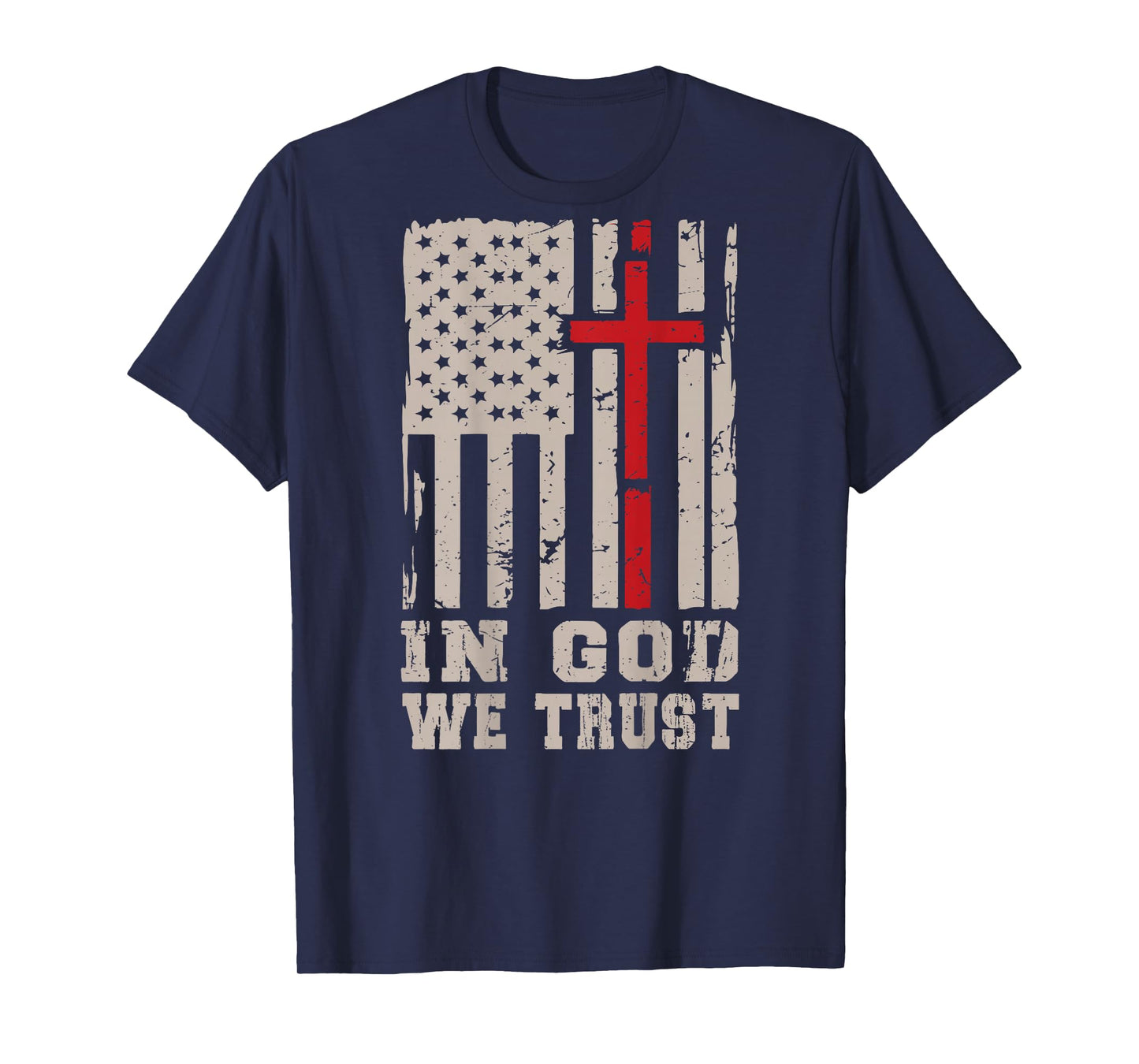 Mens In God We Trust Christian Patriotic Cross American Flag T-Shirt