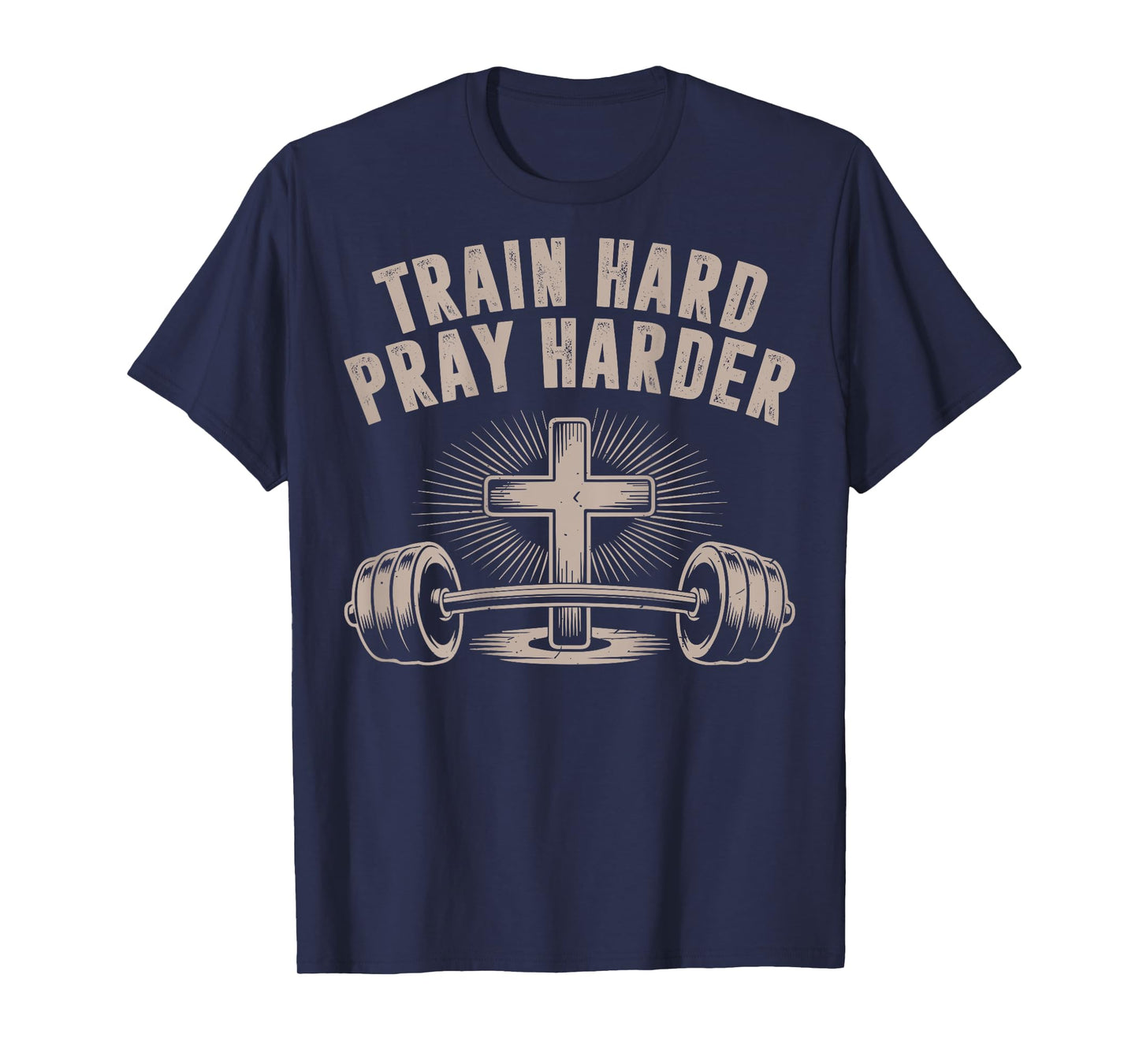 Men Train Hard Pray Harder Funny Christian Jesus Gym Workout T-Shirt