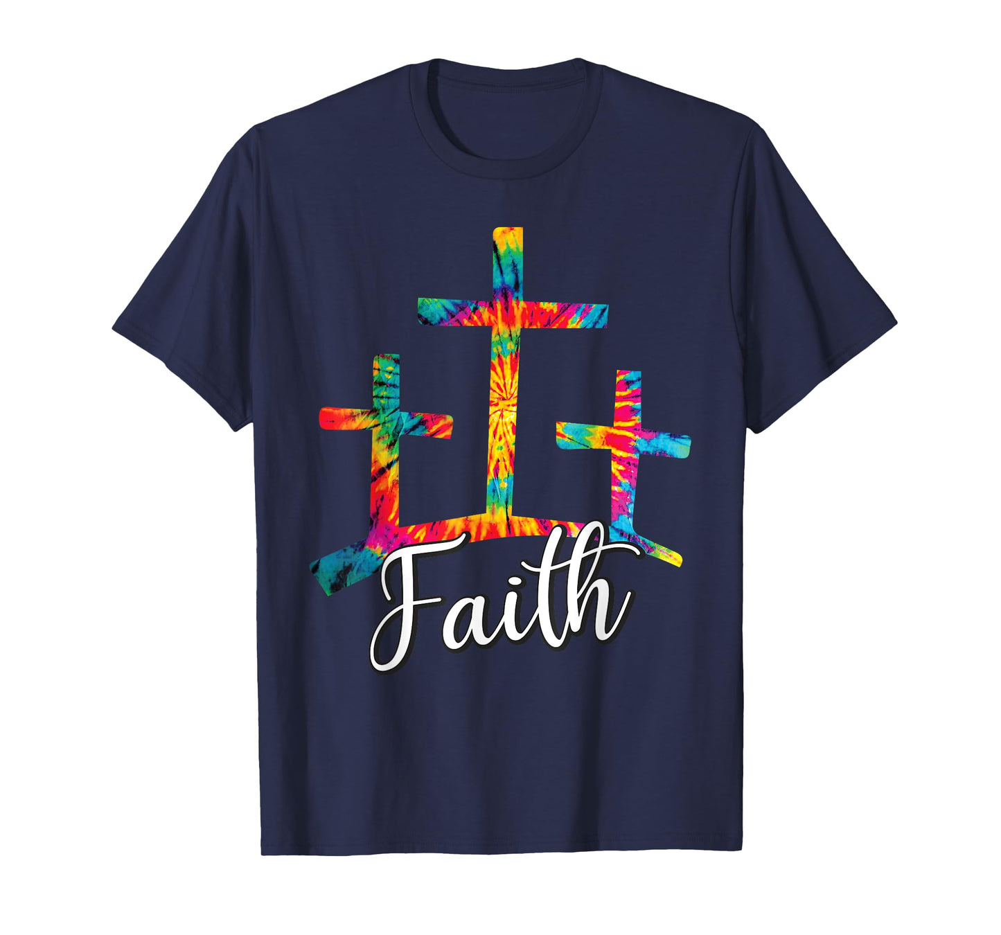 Faith Jesus Christian Cross Tie Dye Rainbow Religious Bible T-Shirt