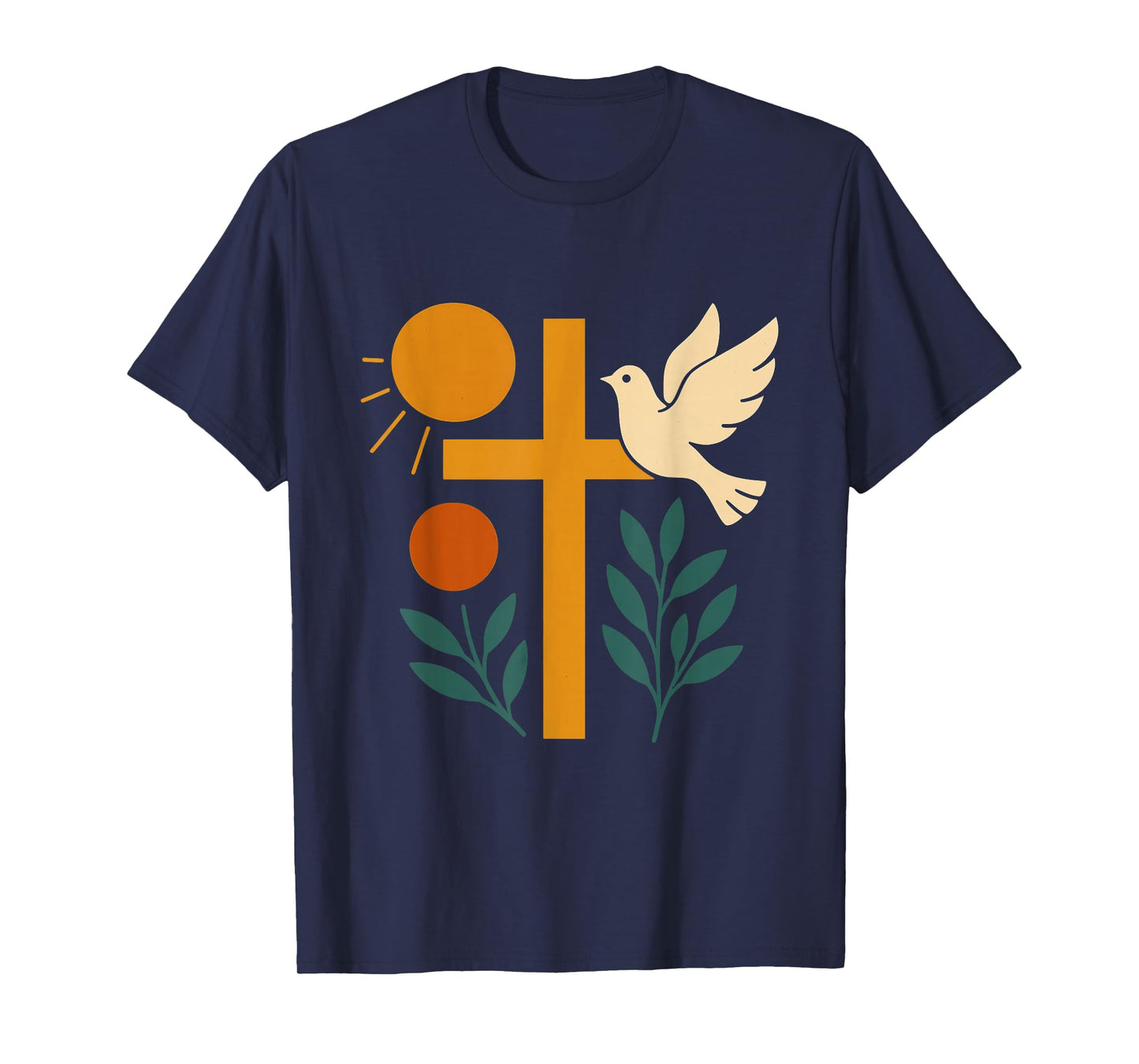 Mid Century Christian Faith Cross Dove and Sun T-Shirt