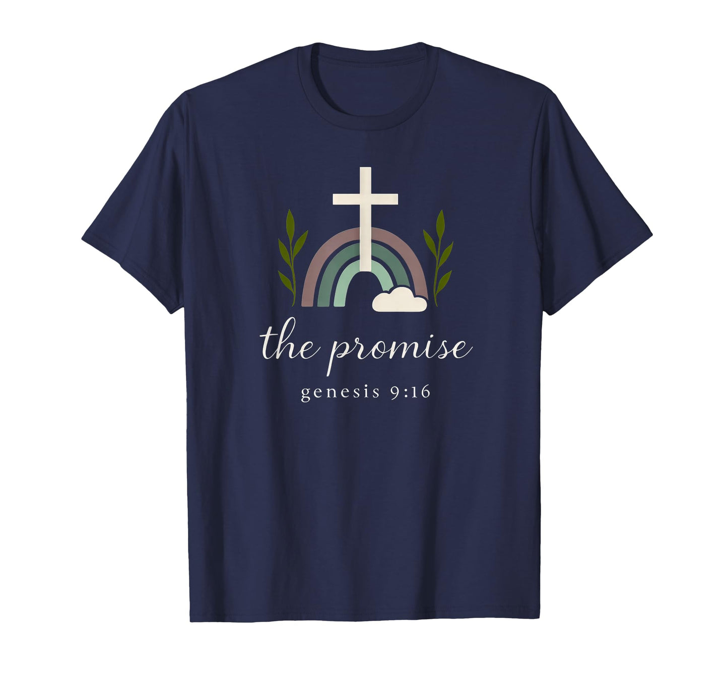 The Promise of God Christian Cross with Genesis 9:16 Rainbow T-Shirt