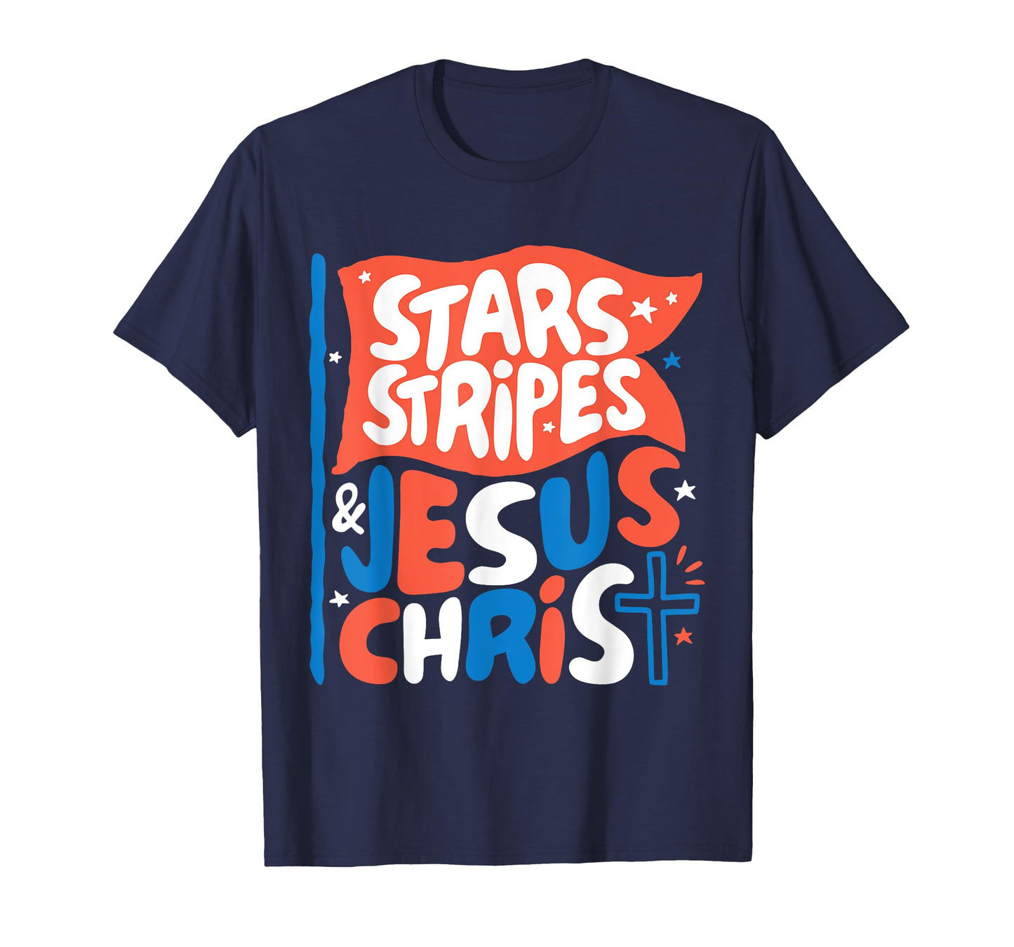 Groovy Christian Jesus Christ Stars Stripes 4th Of July USA T-Shirt