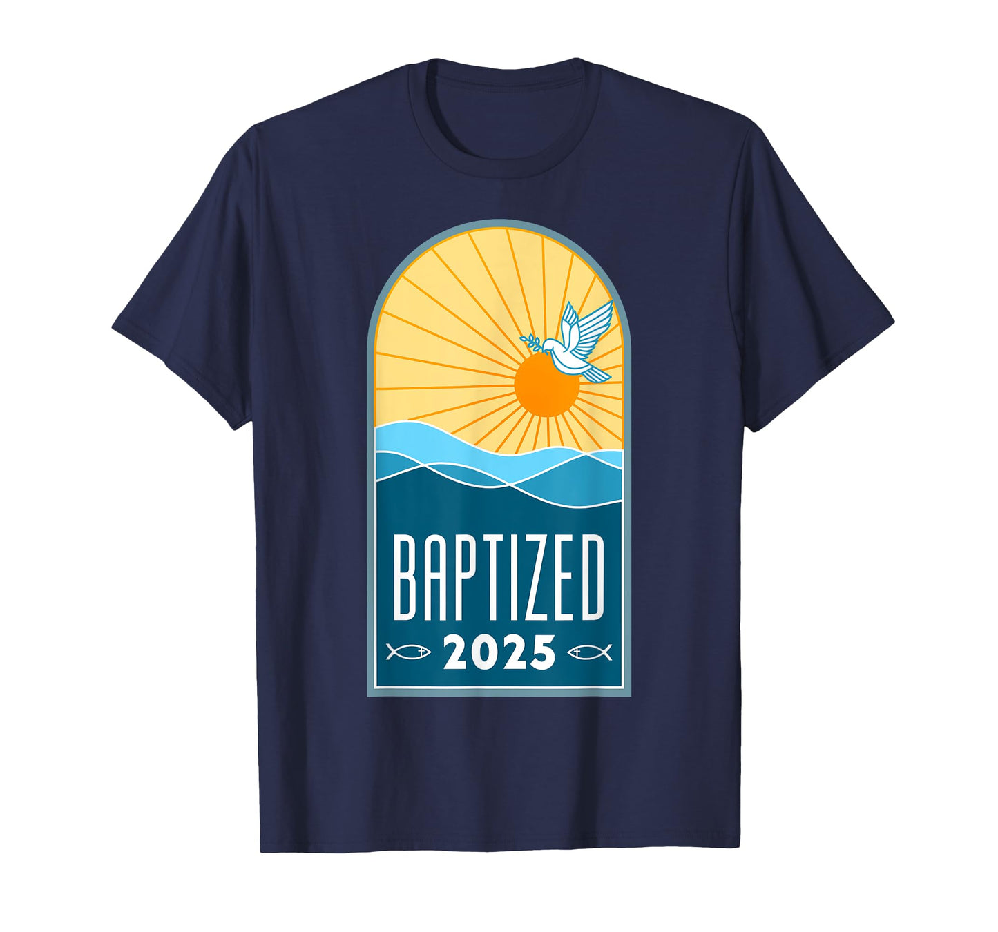 Christian Baptism Sunrise Line Art Baptized 2025 Religious T-Shirt