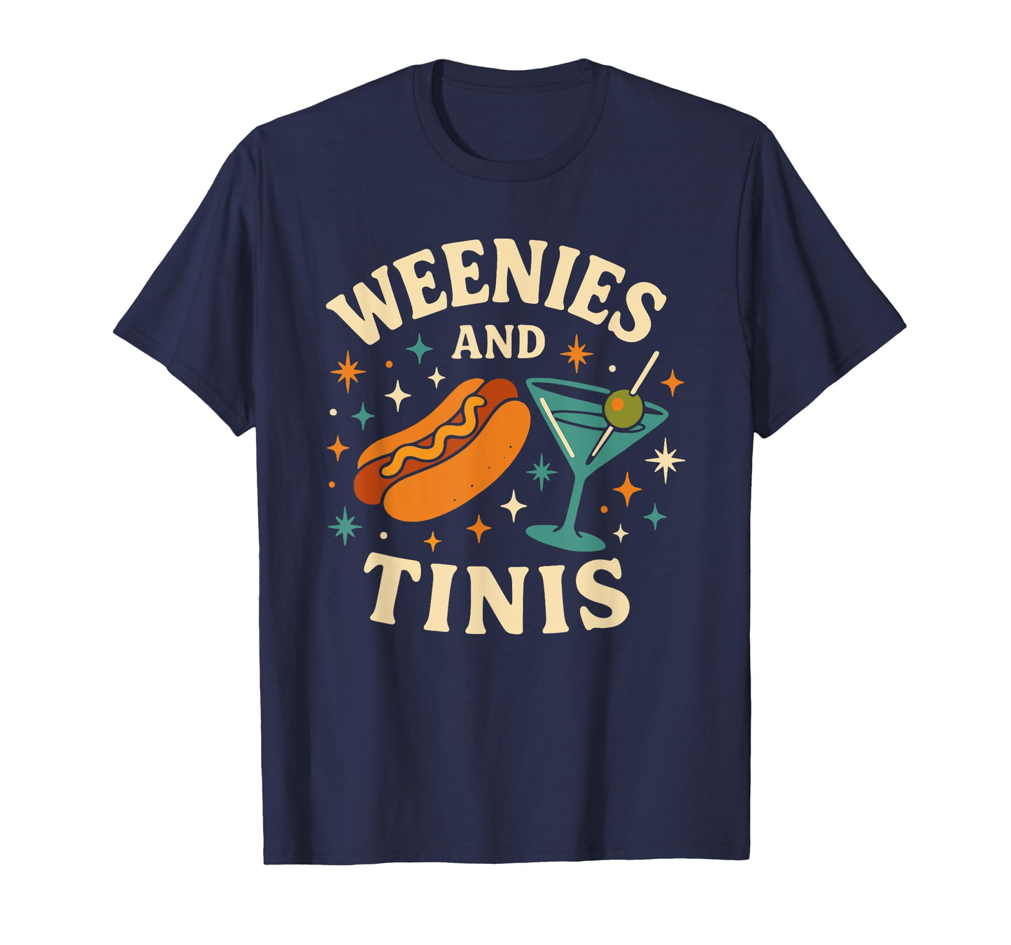 Weenies and Tinis Retro Hotdog Martini Party Art T-Shirt