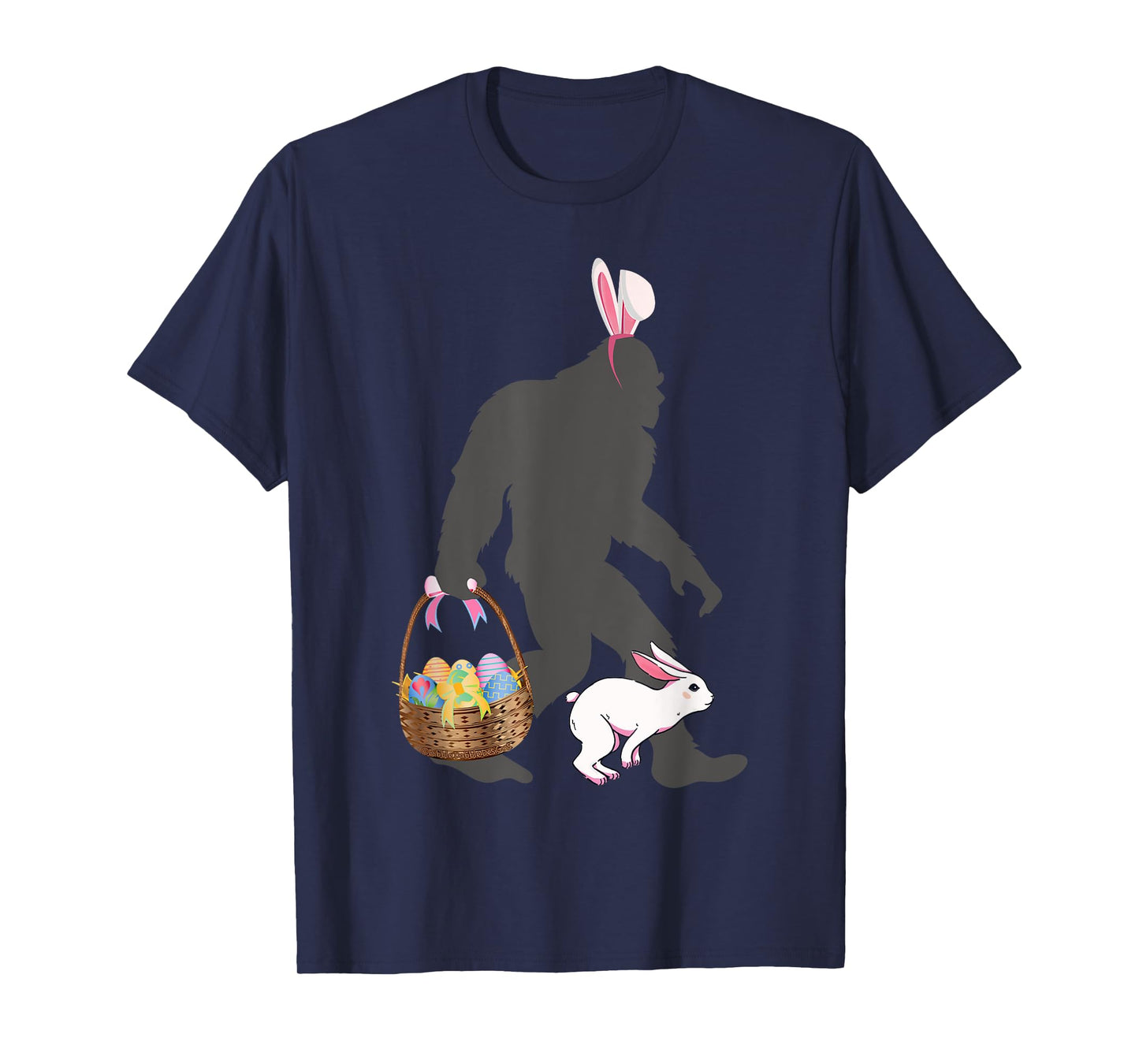 Funny Bigfoot with Easter Basket Bunny Rabbit Easter Bigfoot T-Shirt