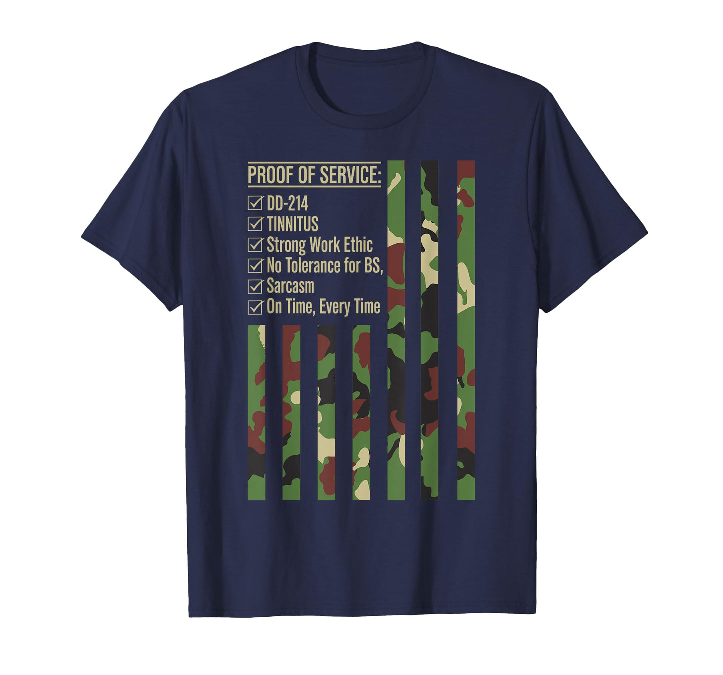 Proof of Service t shirt Camouflage Strip USA Flag DD-214 T-Shirt