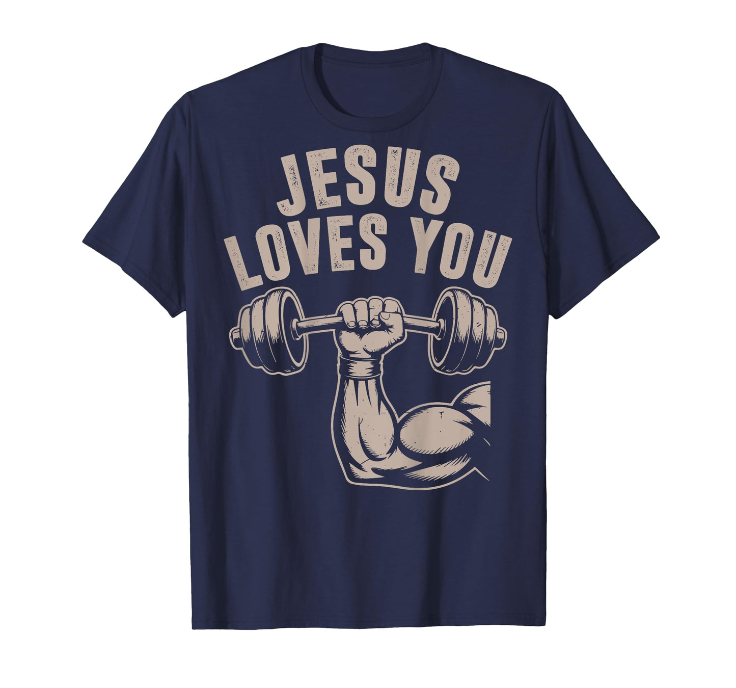 Jesus Loves You Funny Christian Workout Gym Barbell Cross T-Shirt