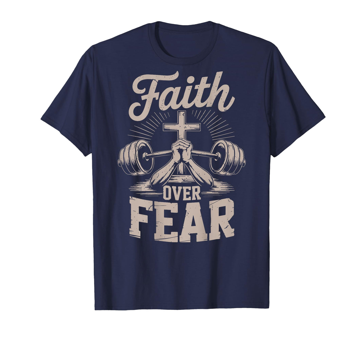 Men's Faith Over Fear Christian Gym Workout Graphic On Back T-Shirt