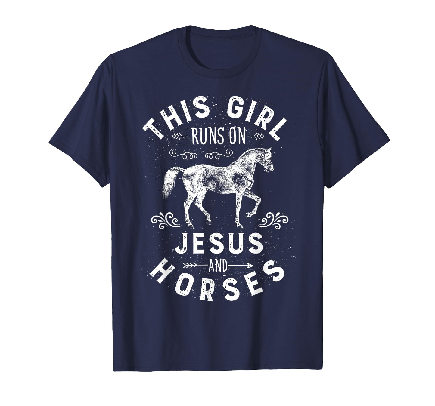 Vintage This Girl Runs On Jesus Shirt Horse Riding Racing T-Shirt