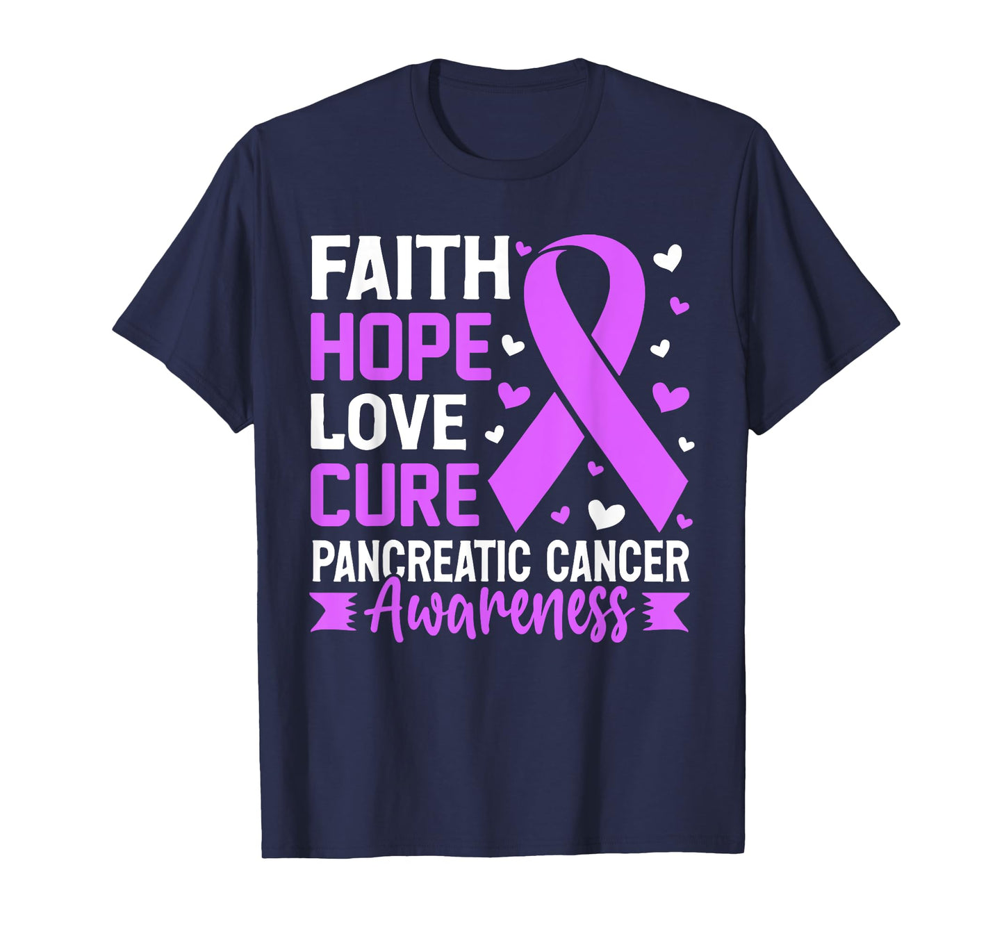 Faith Hope Love Pancreatic Cancer Exocrine Purple Ribbon T-Shirt