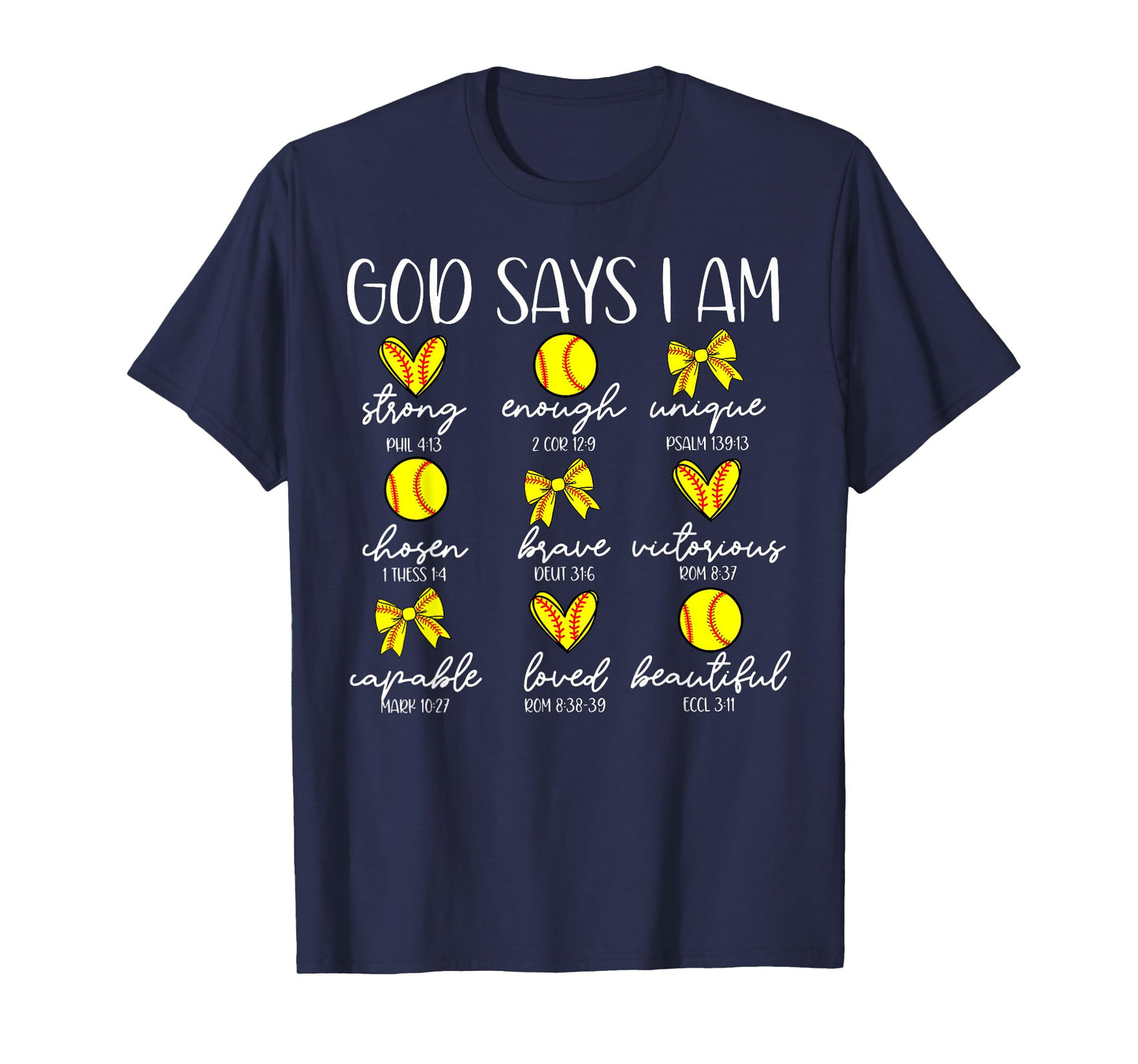 Coquette Bows God Say I Am Christian Softball Bible Verse T-Shirt