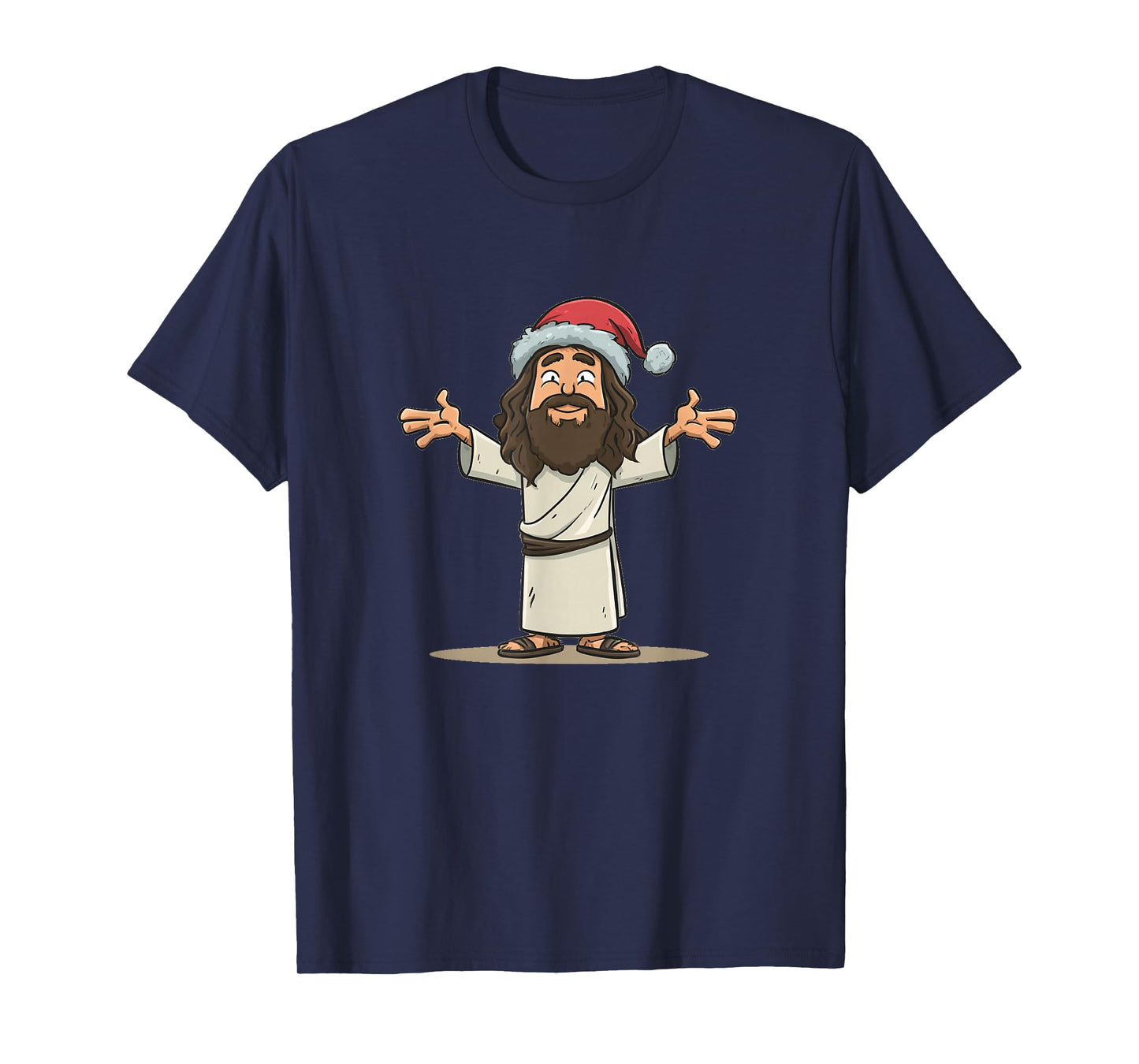 Great Cartoon Jesus with Festive Christmas Hat Costume T-Shirt