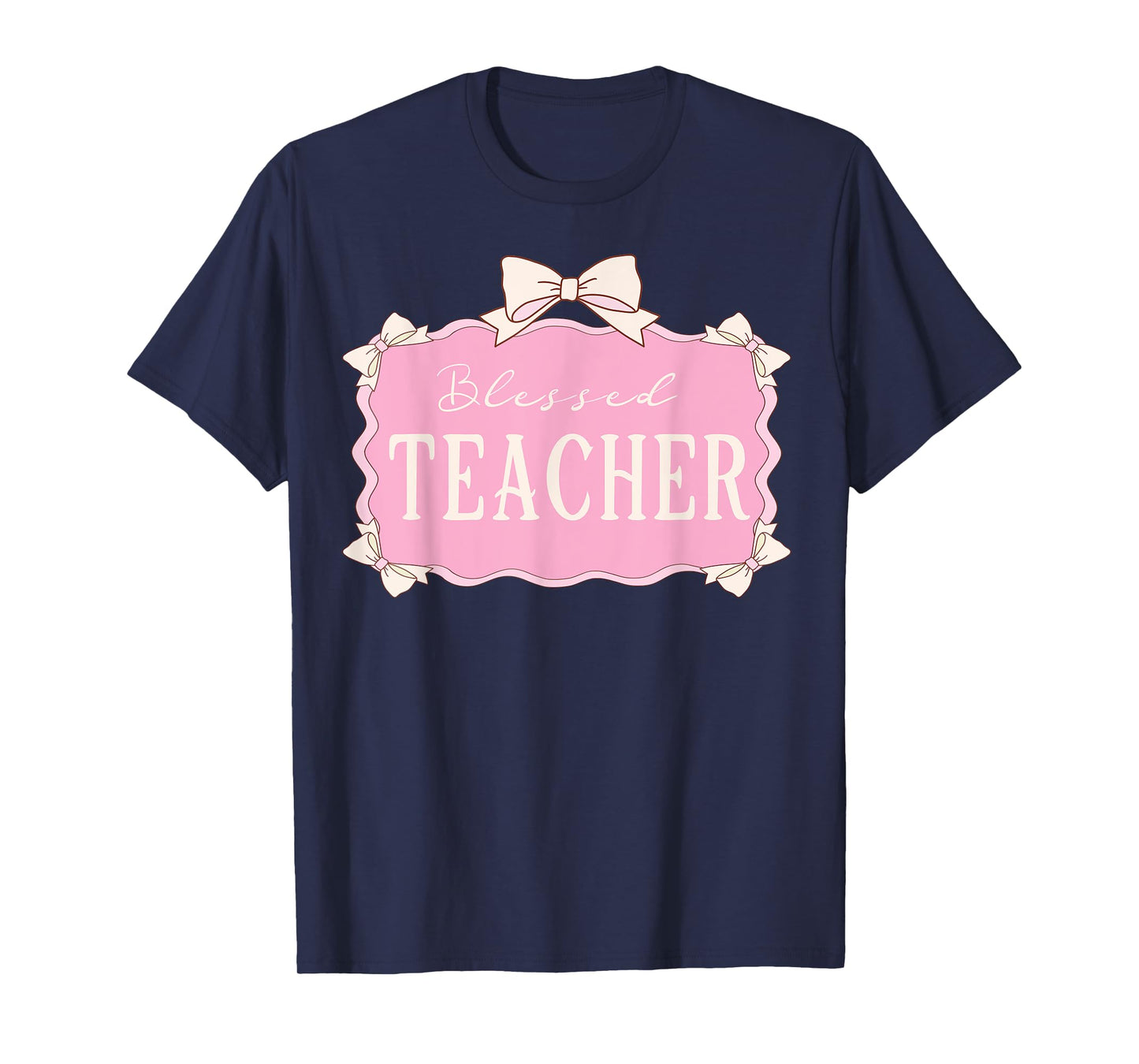 Blessed Teacher Pink Coquette Bow Christian Teacher T-Shirt