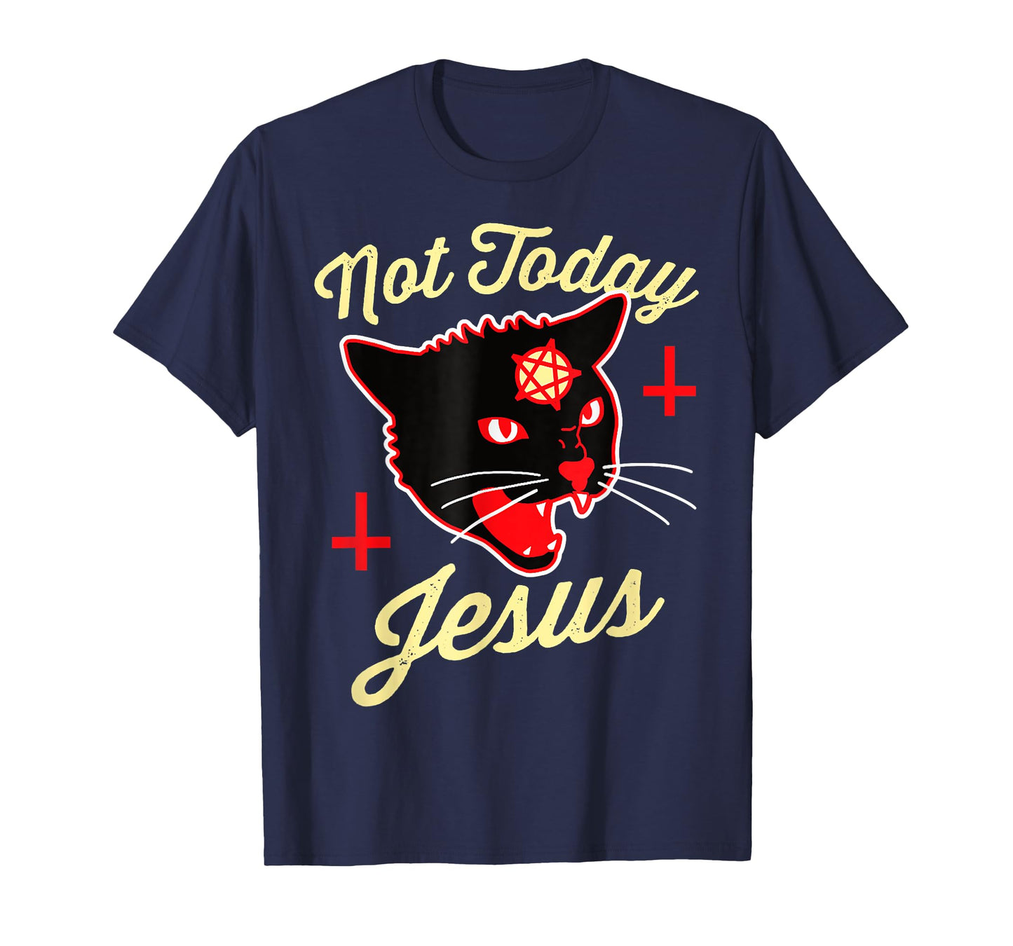 Not Today Jesus Hail Satan Satanic Cat Death Metal Halloween Men Women T-Shirt