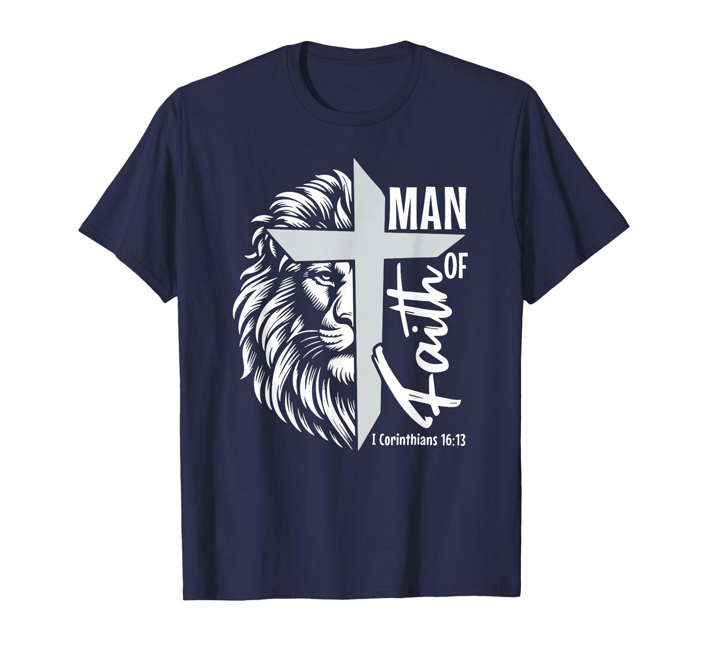 Man of Faith Lion Christian God Jesus Cross T-Shirt