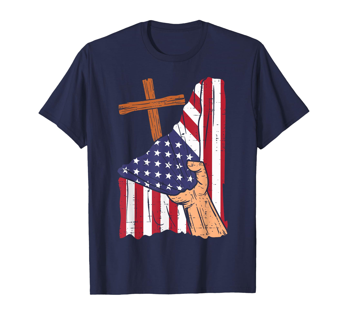 Cross Behind US Flag Religious God Jesus Patriotic Christian T-Shirt