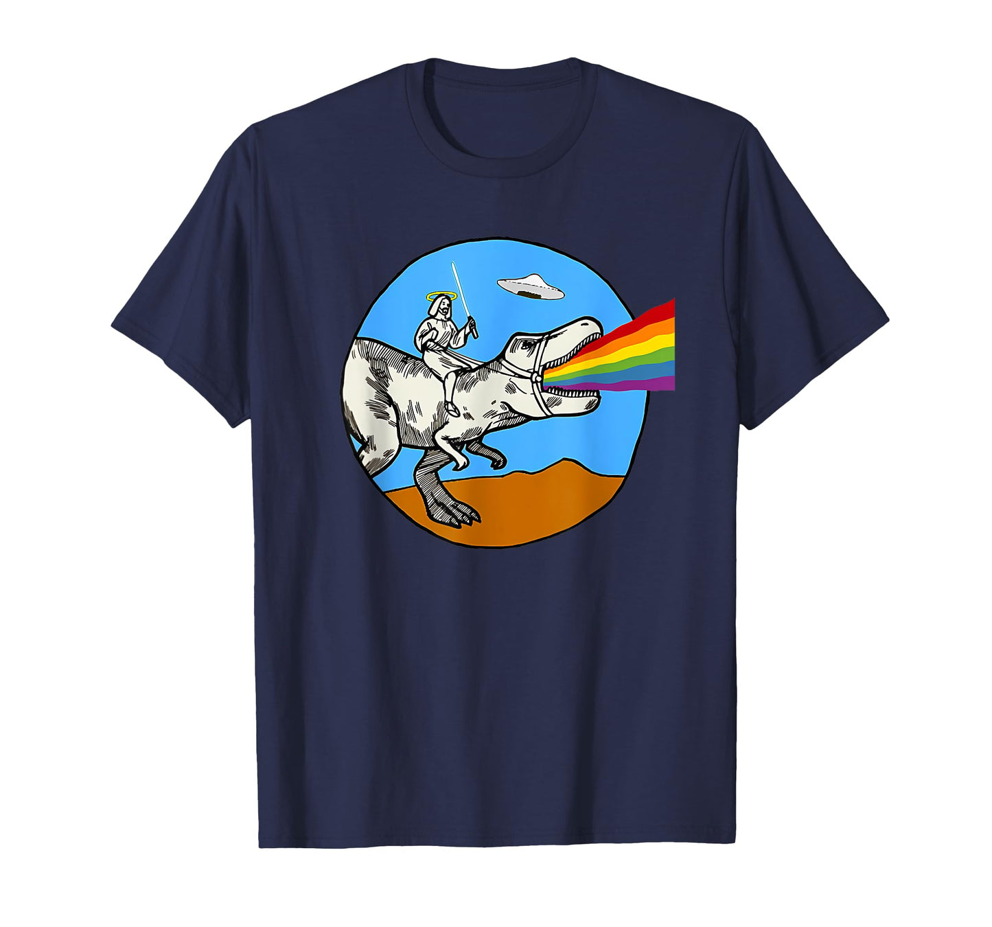 Funny Jesus Dinosaur Rainbow Jesus Ride Dinosaur T-Shirt