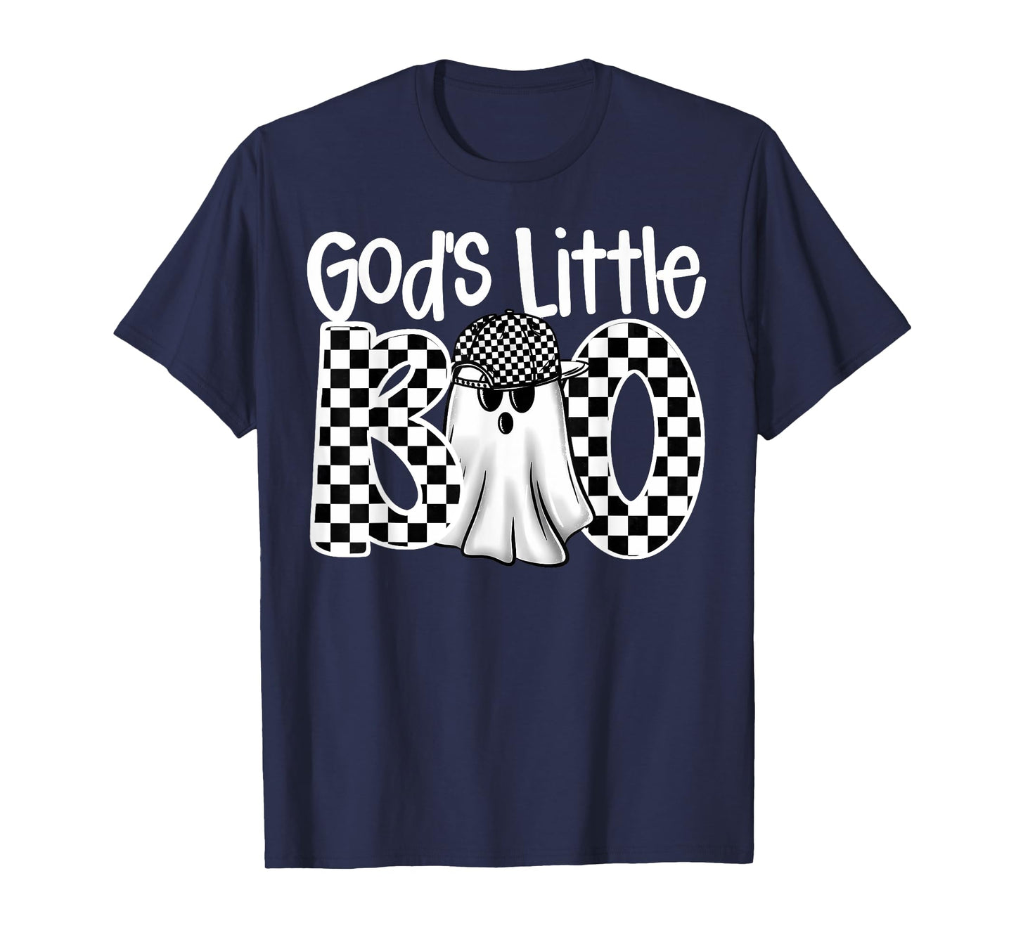 God's Little Boo Checkered Ghost Christian Halloween Boy Kid T-Shirt