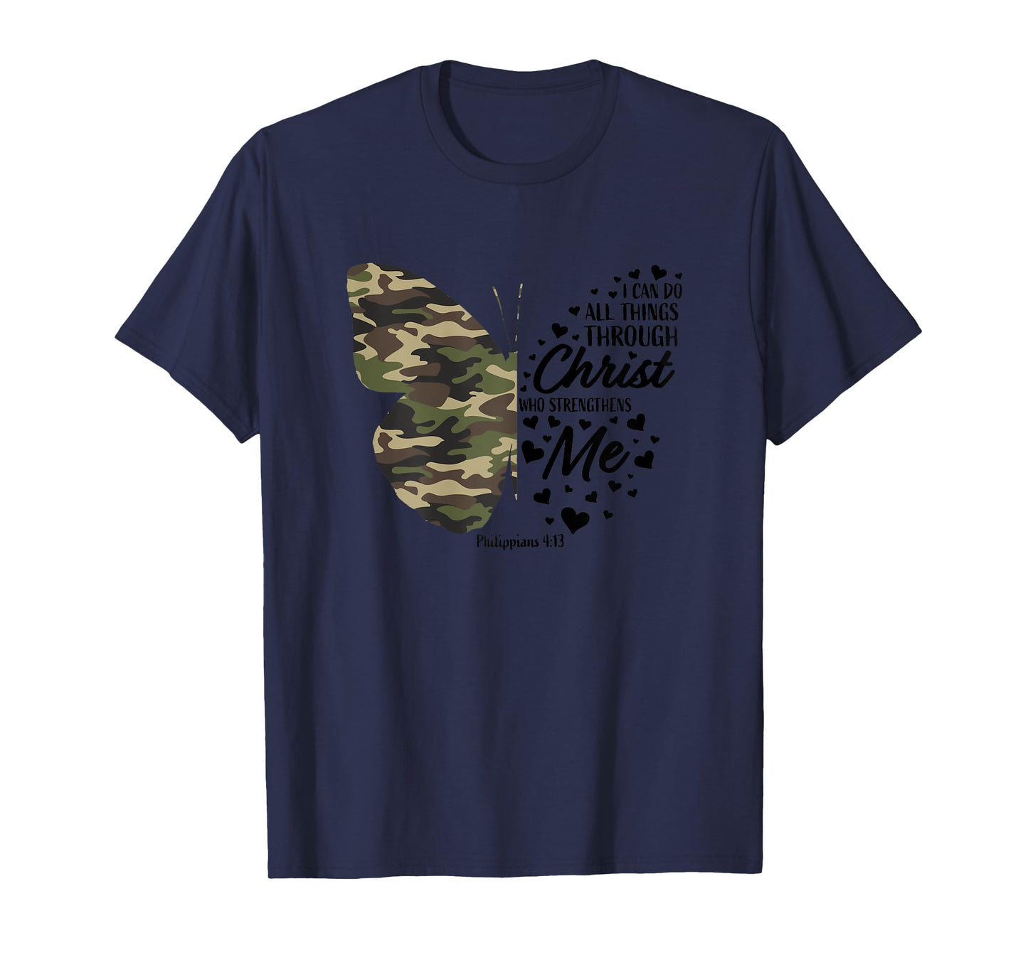 Cute Green Military Camo Butterfly Christian Religious Verse T-Shirt