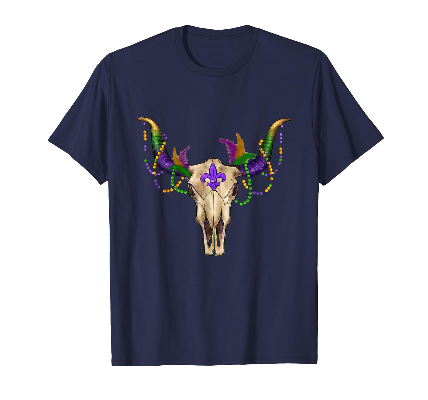 Mardi Gras Cow Bull Skull Mardi Gras Farm Animal Cow Lover T-Shirt