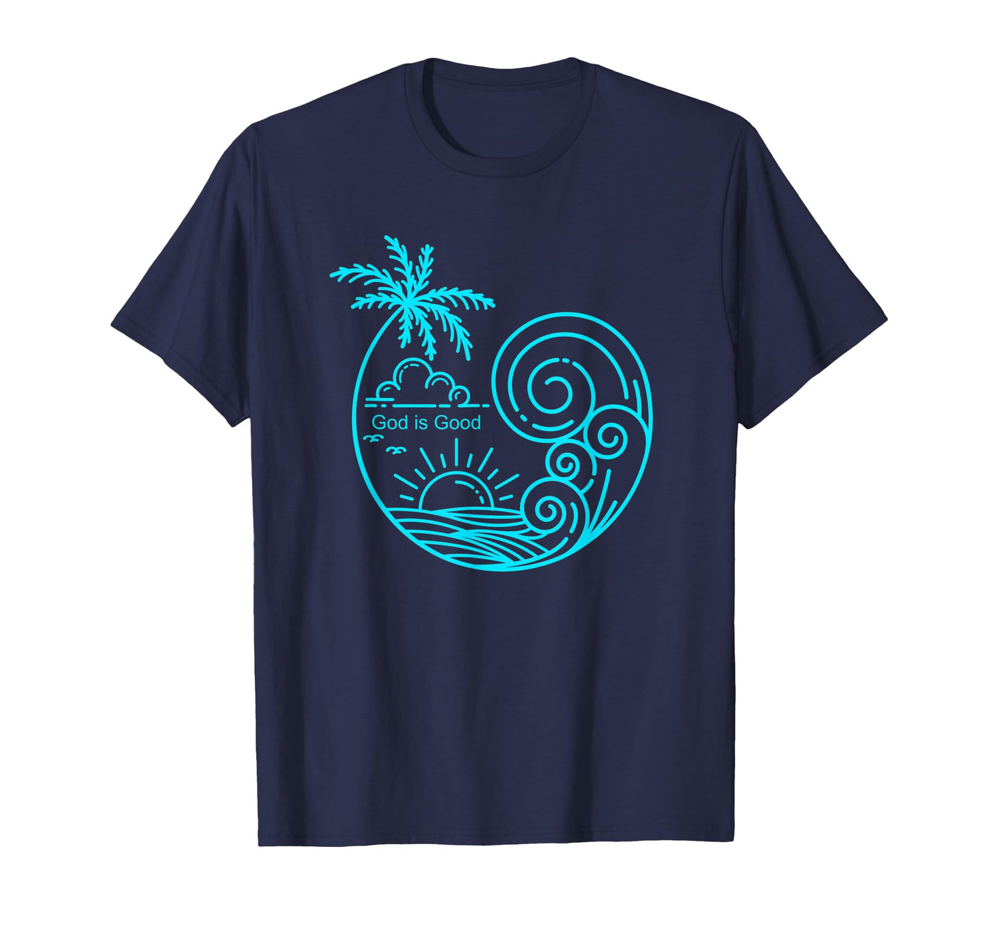 Christian Tropical Wave Beach Line Art Graphic Design T-Shirt