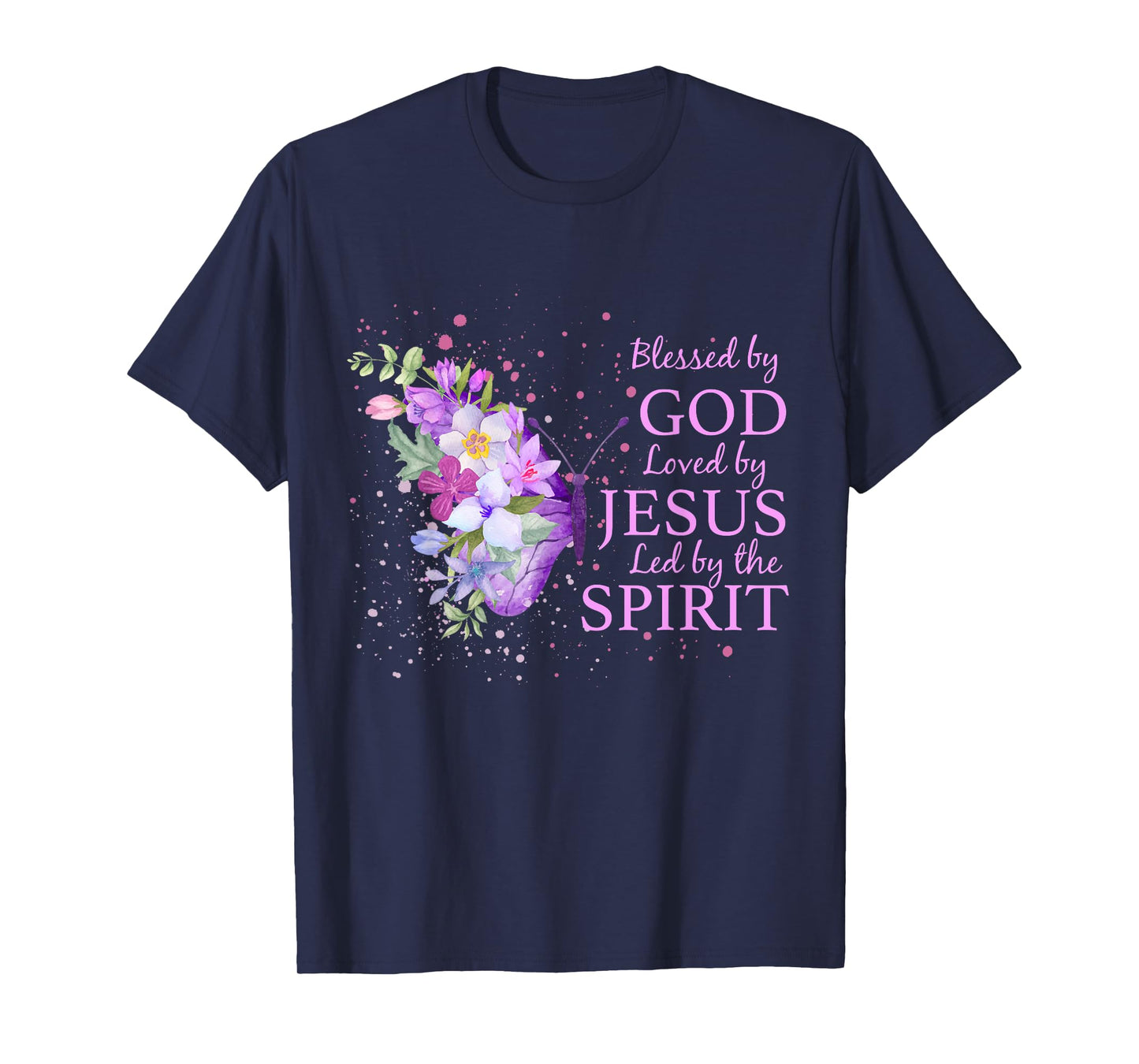 Blessed By God Loved By Jesus Christian Religious Butterfly T-Shirt