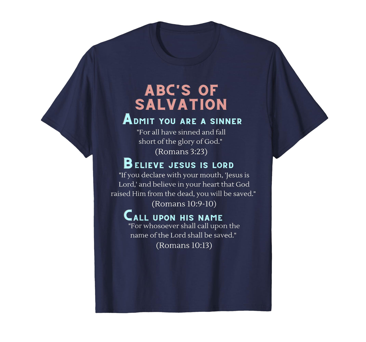 Clove & Lime Designs ABC's of Salvation T-Shirt,.Blue,Small