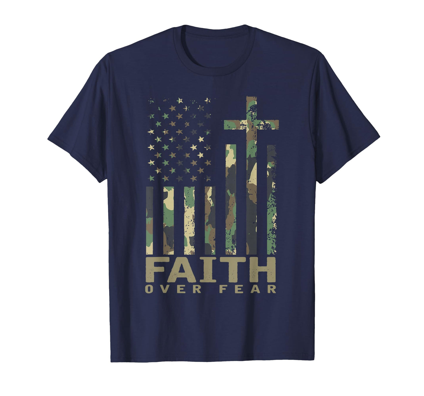 Jesus Faith Over Fear Christian Cross God Fait US Flag Pray T-Shirt