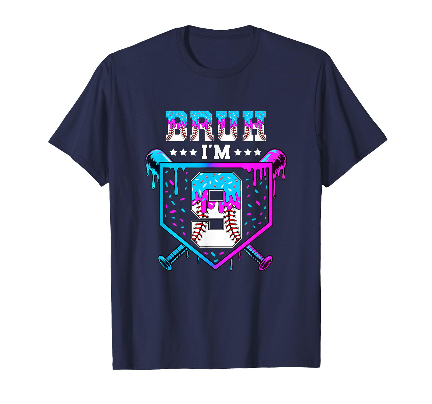Bruh 9Th Birthday Boy Baseball Ice Cream Drip 9 Years Old T-Shirt