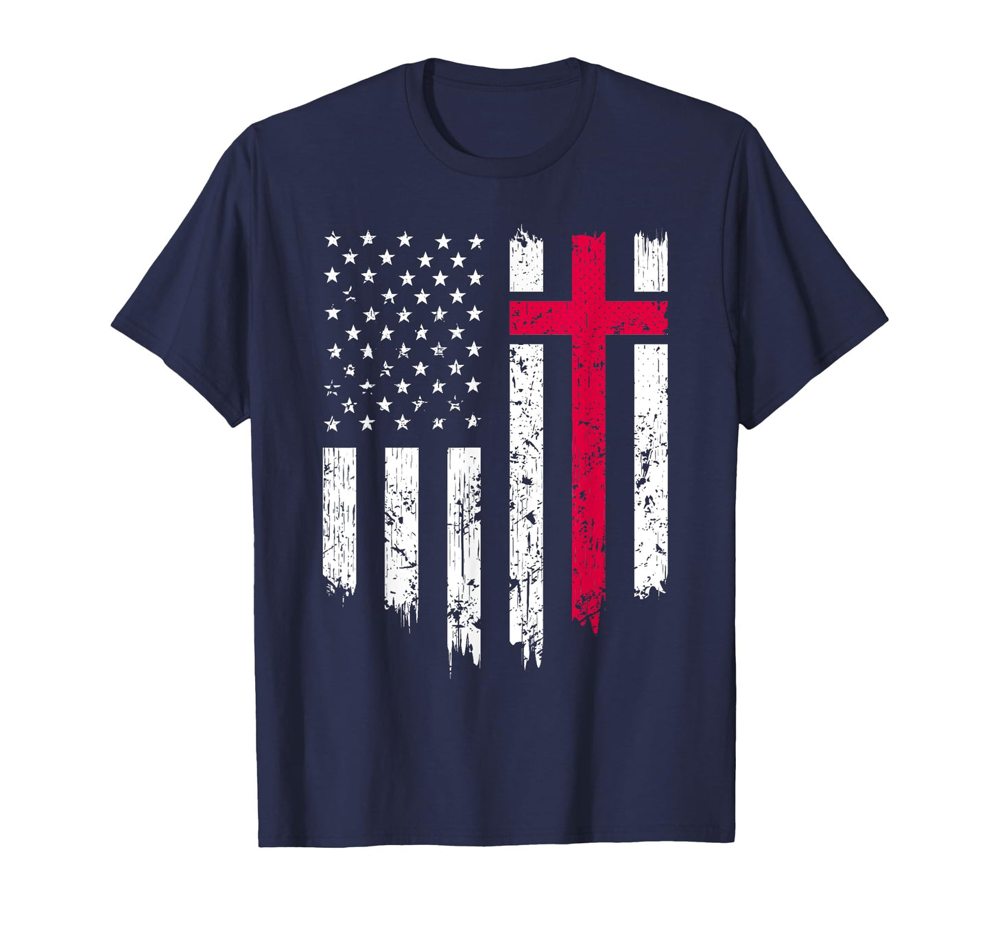 Vintage Distressed USA Flag Cross Christian Faith Gift T-Shirt