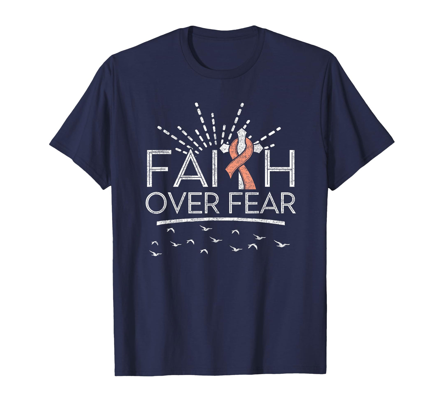 Faith over Fear Peach Ribbon Endometrial Cancer T-Shirt