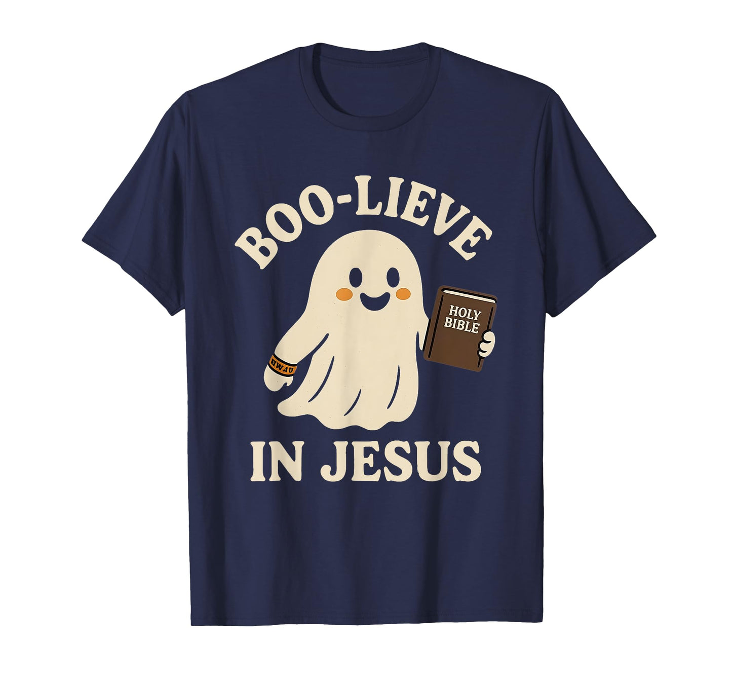 Ghost Boo Lieve in Jesus Holy Bible Happy Halloween 2025 T-Shirt