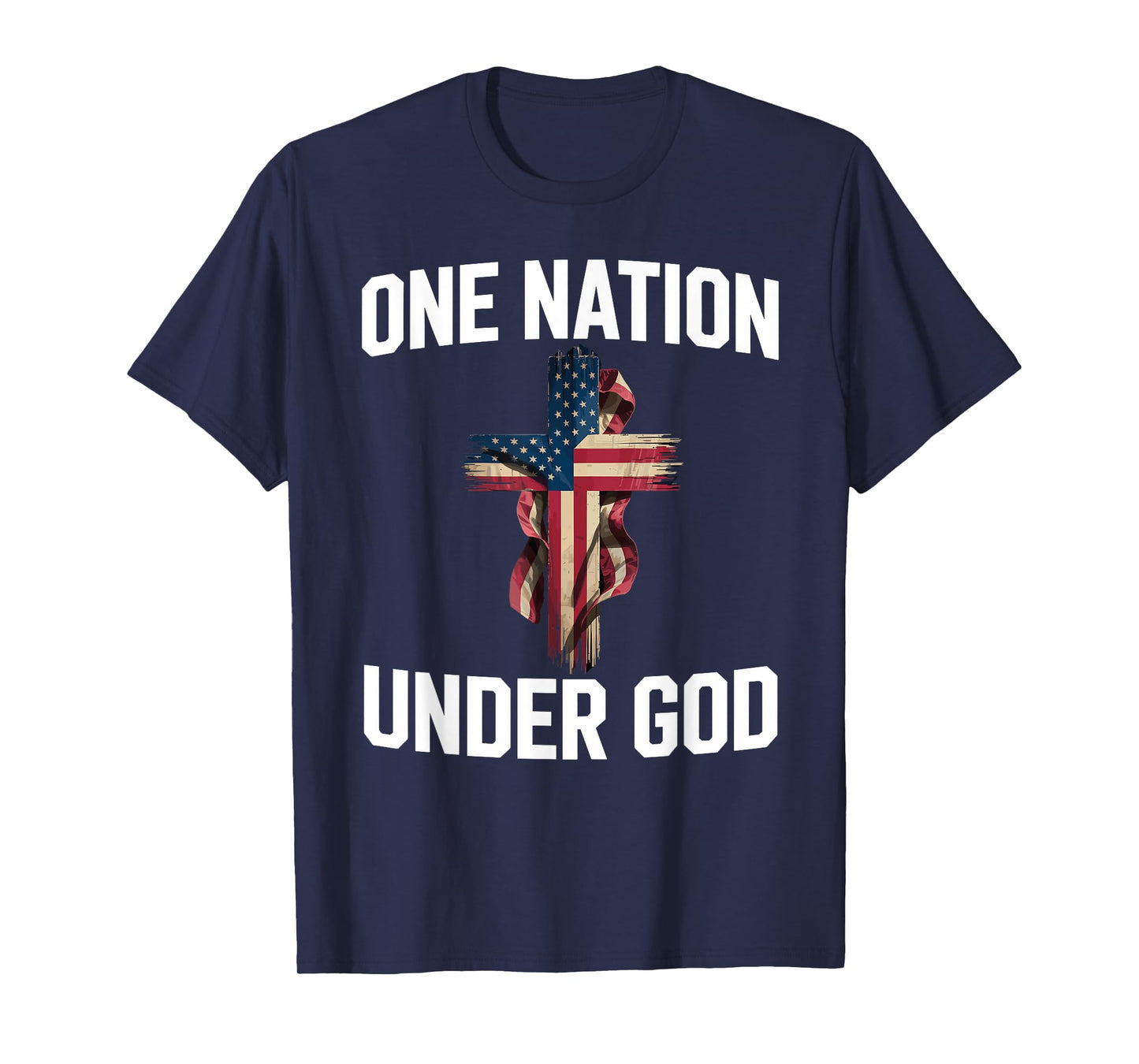 Patriotic One Nation Under God Christian Cross USA Flag T-Shirt