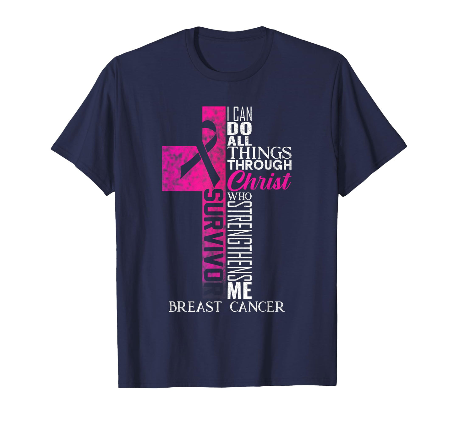 Pink Ribbon Breast Cancer Survivor Christian Cross T-Shirt