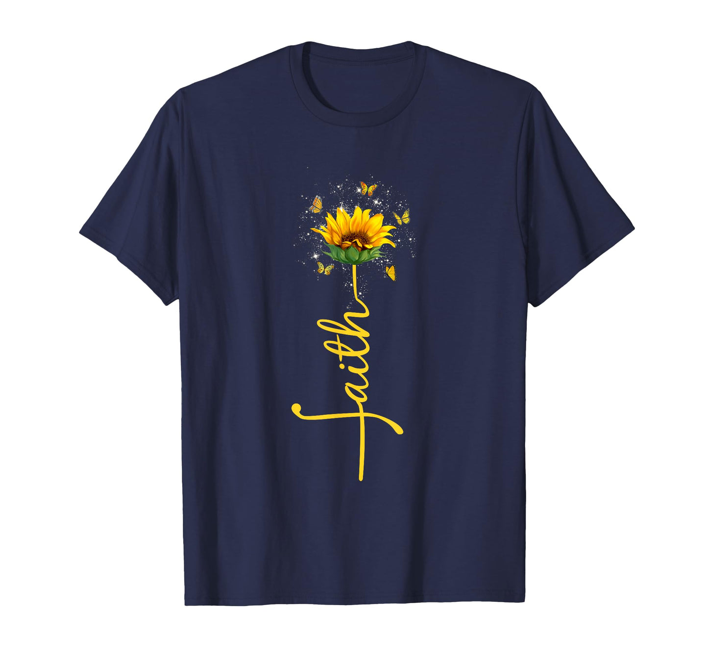 Vintage Faith Cross Sunflower Butterfly Flowers Christians T-Shirt