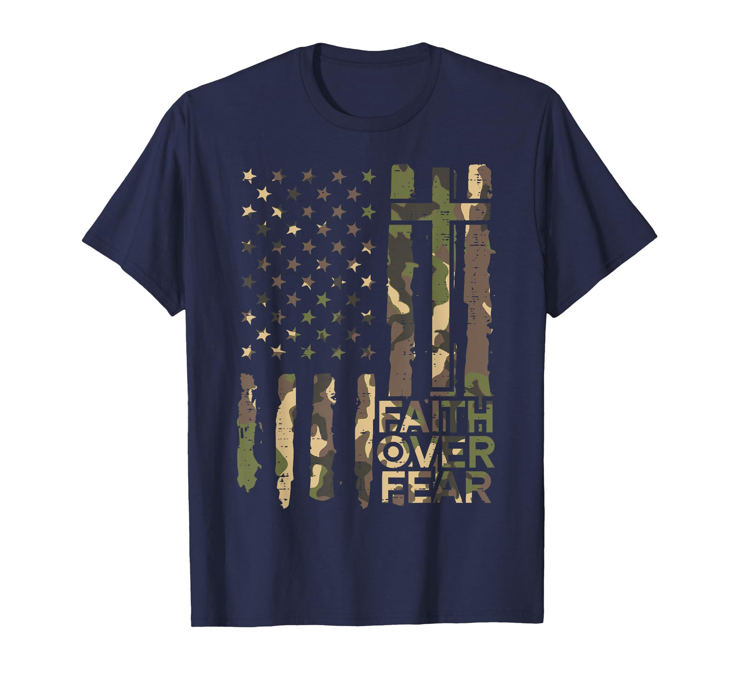 Christian Faith Over Fear Camo US Flag Patriot Men Women Kid T-Shirt