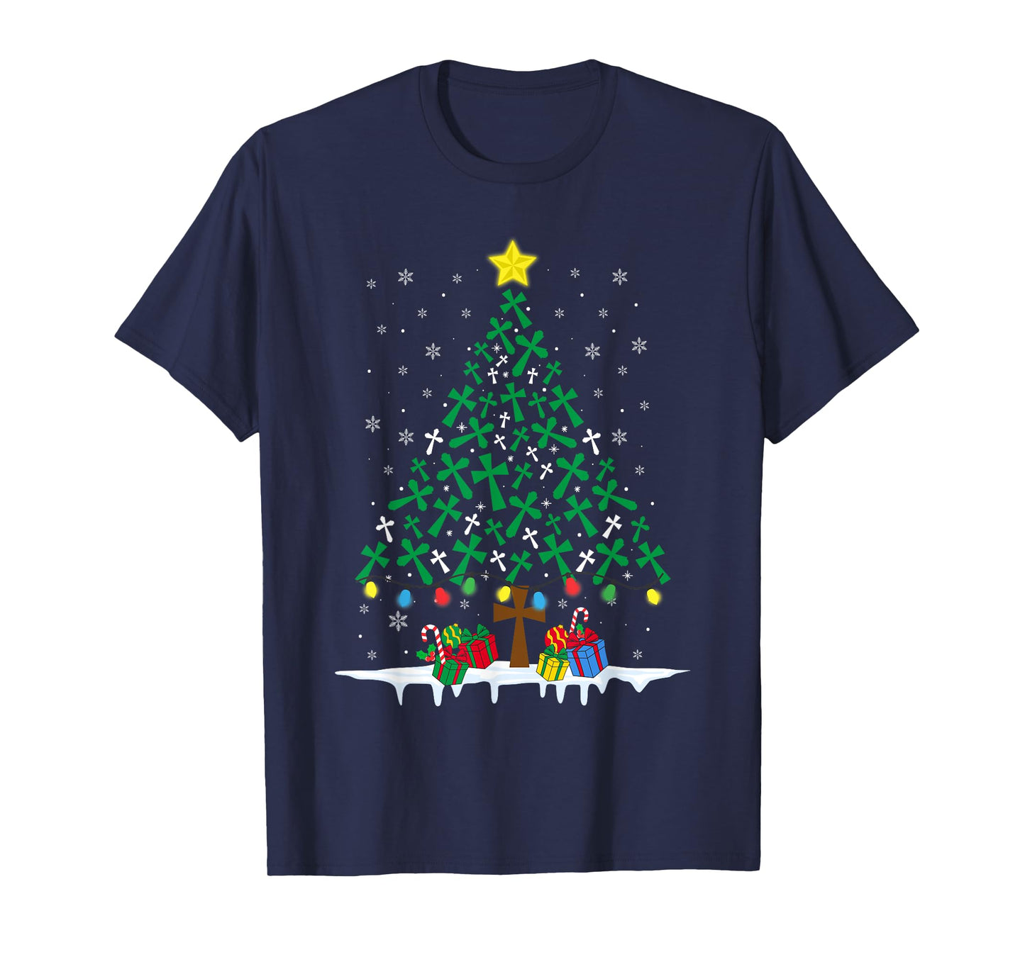Faith Cross Christian Holiday Family Matching Christmas Tree T-Shirt