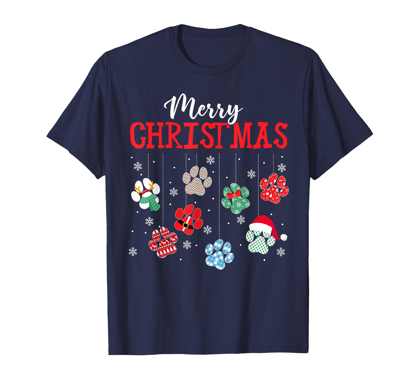Merry Christmas Dog Paws Lights Funny Xmas Womens Kids T-Shirt