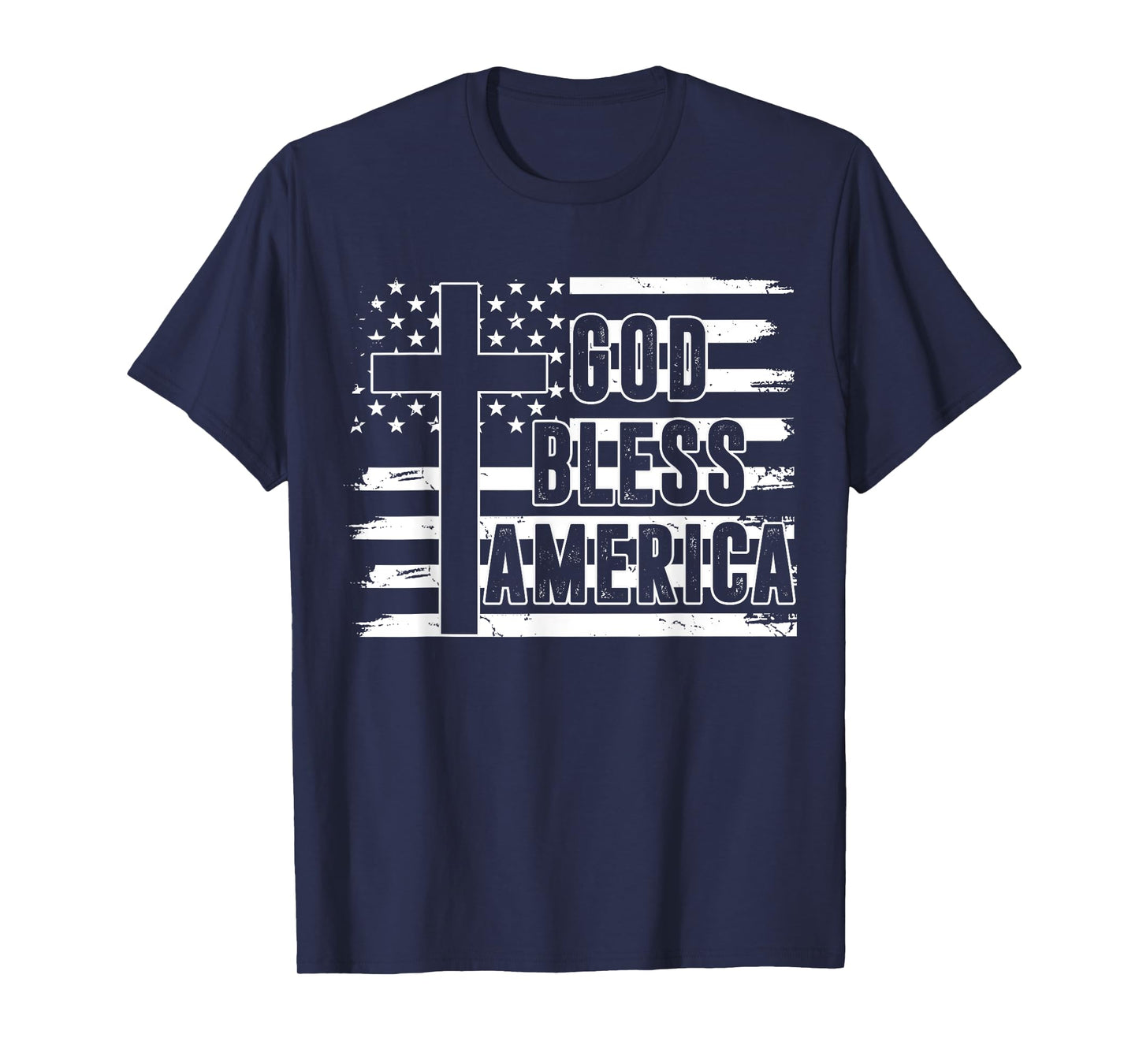 God Bless America Patriotic Flag Cross USA Christian Men Dad T-Shirt
