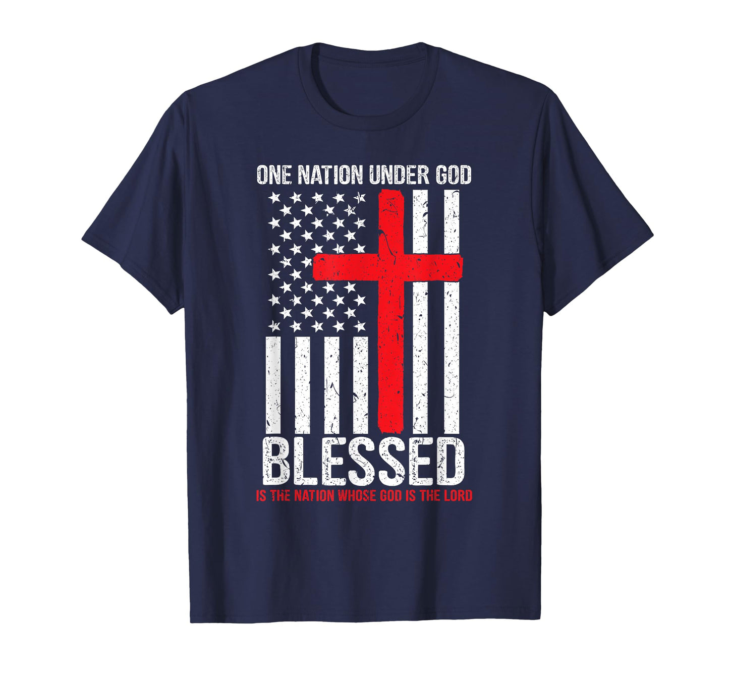 One Nation Under God Blessed American Flag Christian Cross T-Shirt