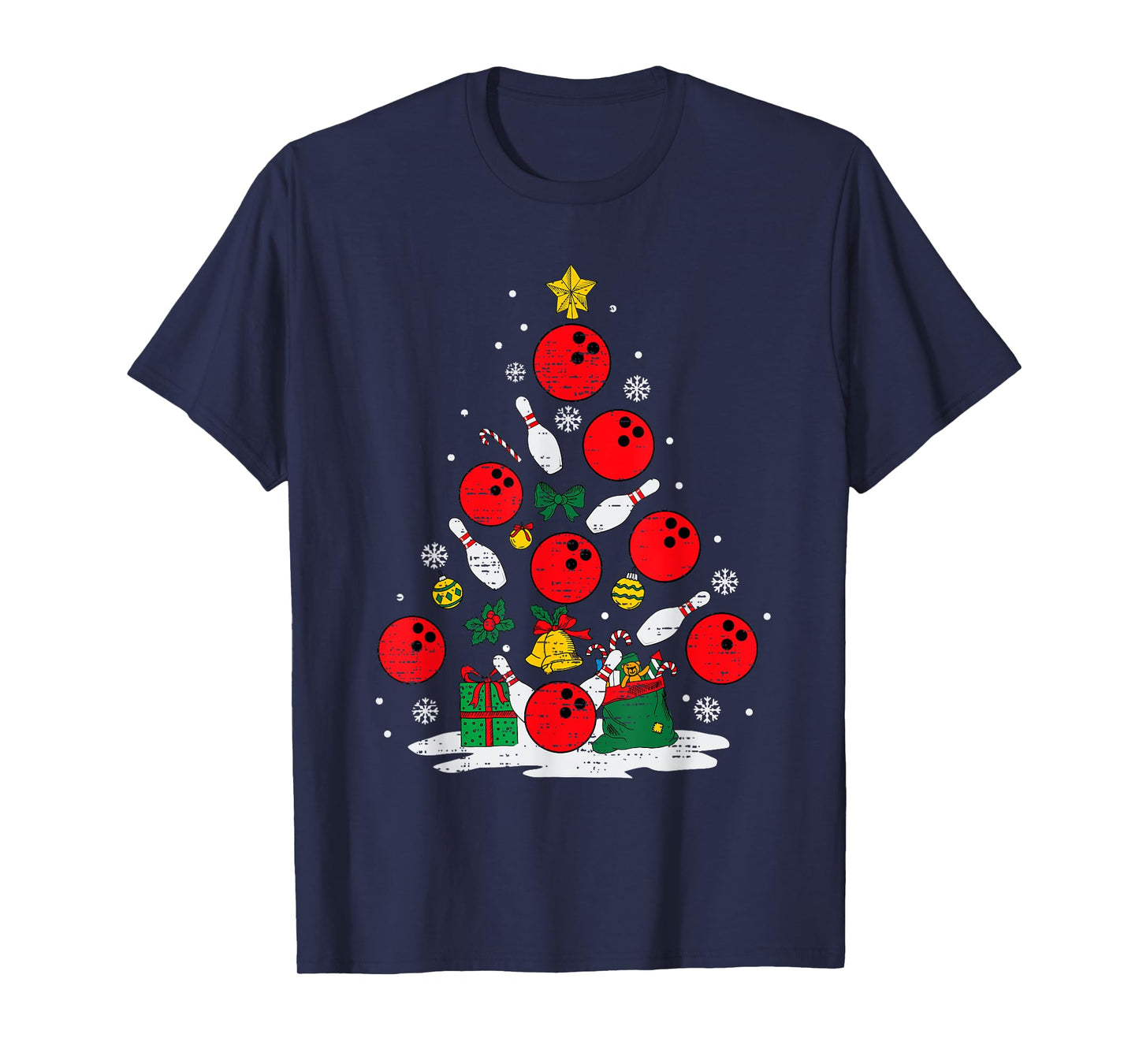 Bowling Christmas Tree Lights Xmas Bowler Sport Men Boy Kids T-Shirt