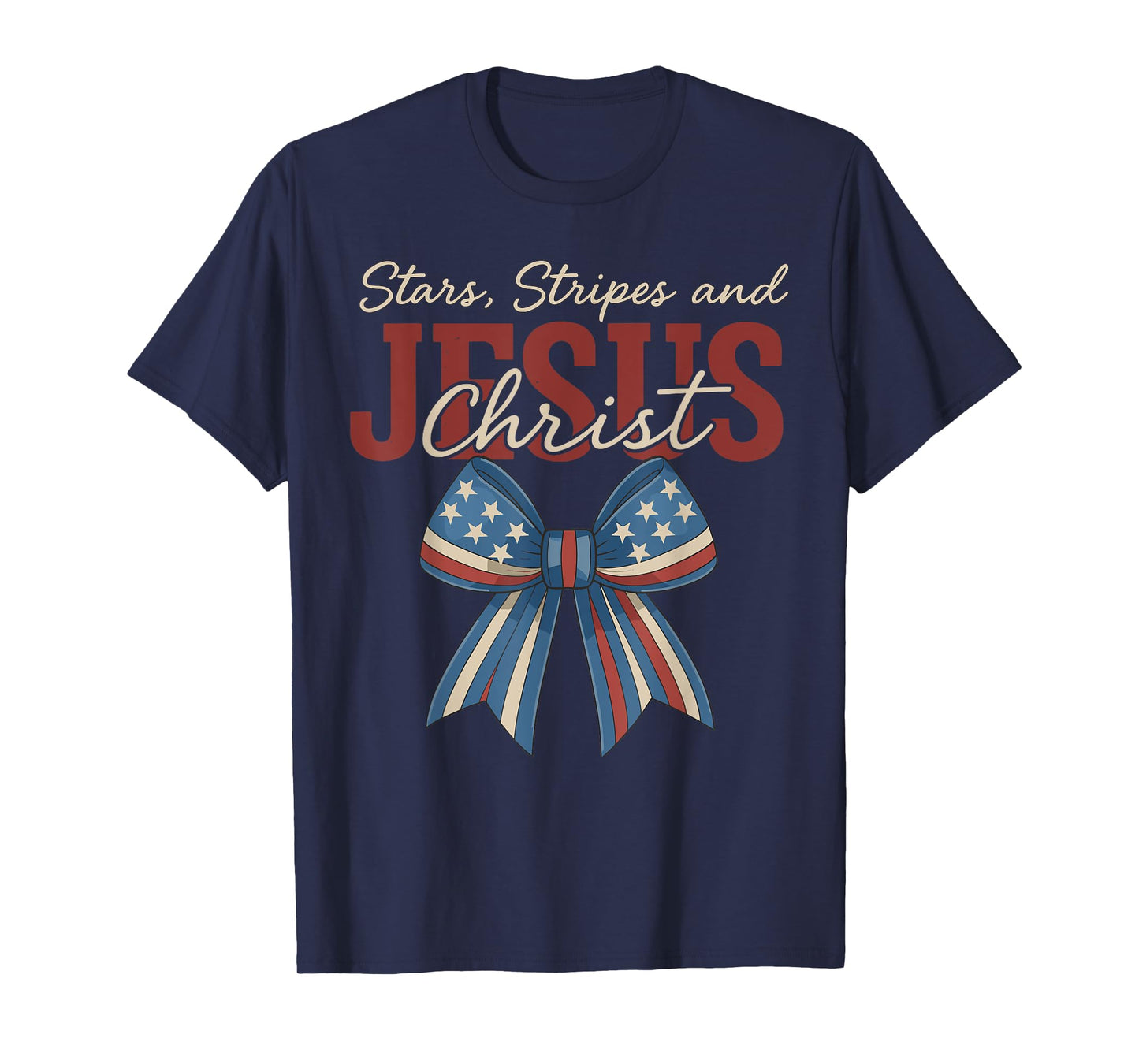 Coquette Bow Stars Stripes And Jesus Christ 4th Of July T-Shirt