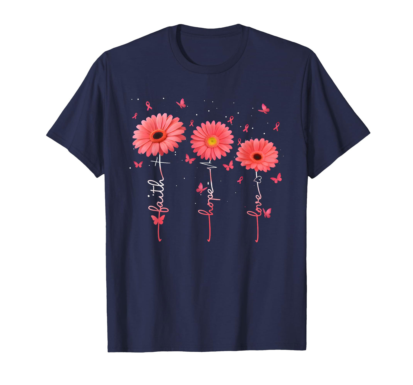 Faith Hope Love Flowers Breast Cancer Awareness Support T-Shirt