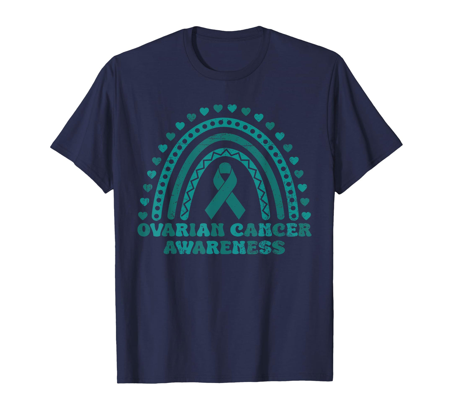 Teal Rainbow with Hope Teal Ribbon Ovarian Cancer Awareness T-Shirt