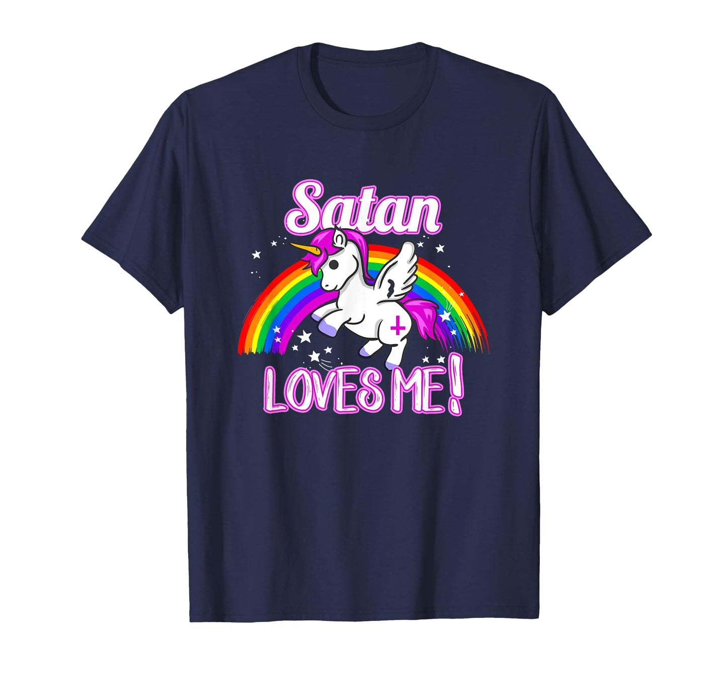 Satan Loves Me T-Shirt Unicorn Religion Non-Believer God T-Shirt